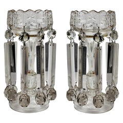 Pair of Large English Cut Glass Table Lustres