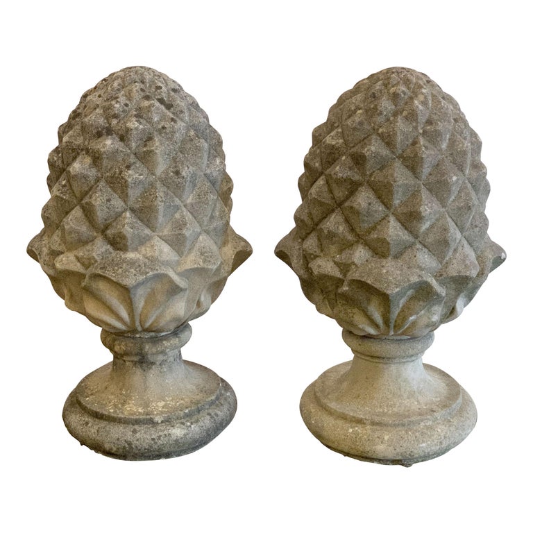 Pair of Large English Garden Stone Finials at 1stDibs