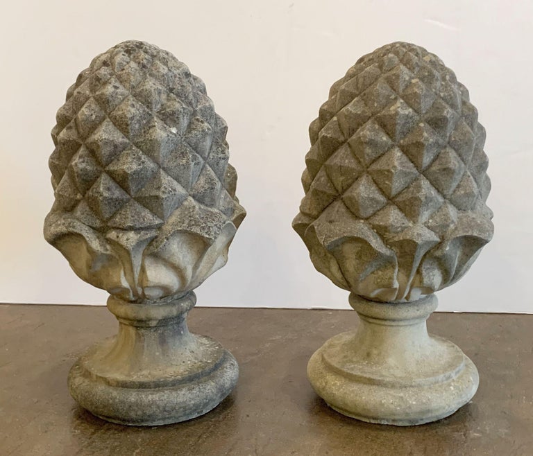 Pair of Large English Garden Stone Finials at 1stDibs