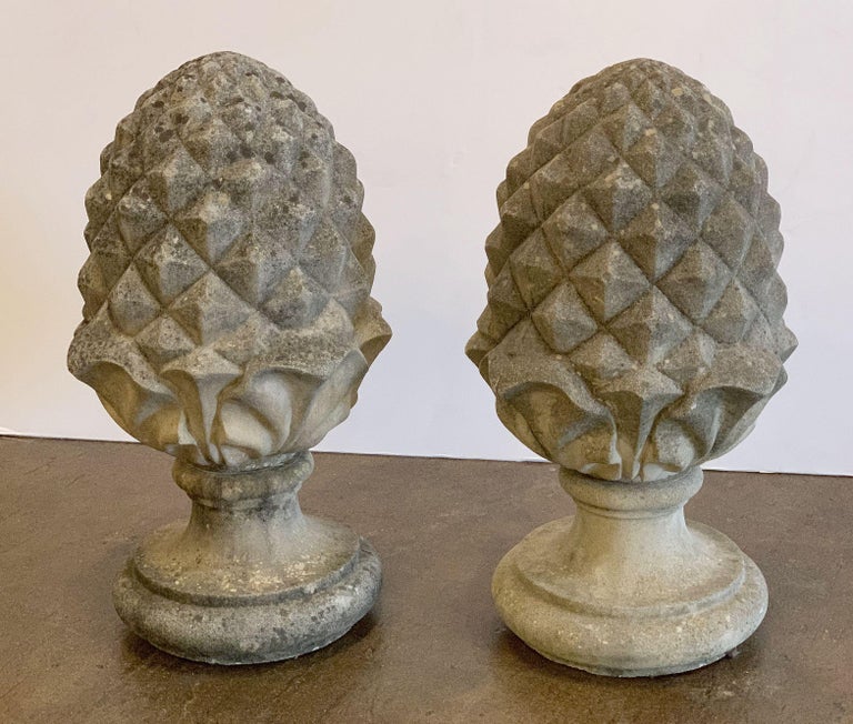 Pair of Large English Garden Stone Finials at 1stDibs