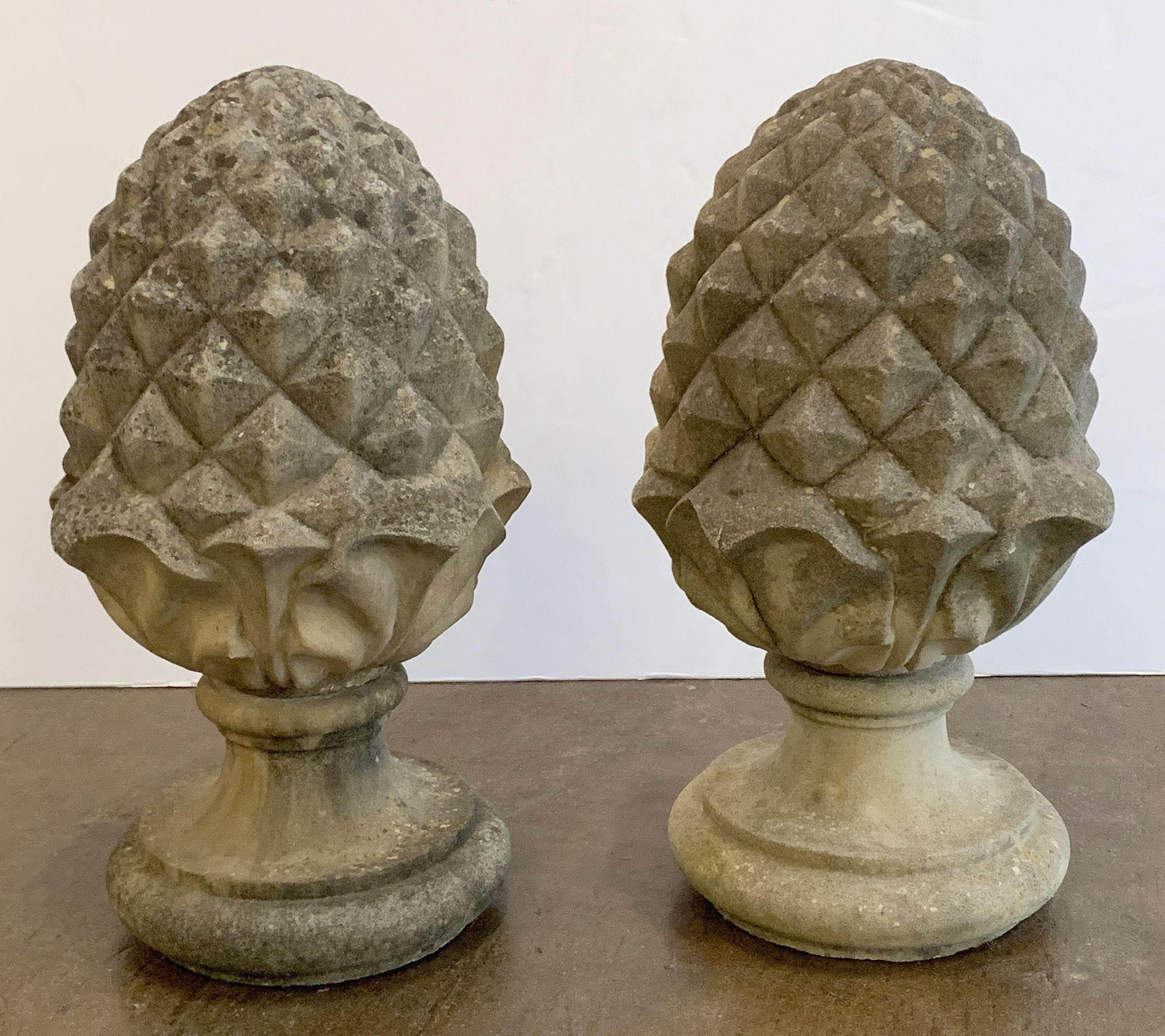 Cast Stone Pair of Large English Garden Stone Finials