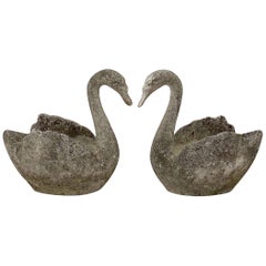 Vintage Large English Garden Stone Swan Planters - 'Priced Individually'