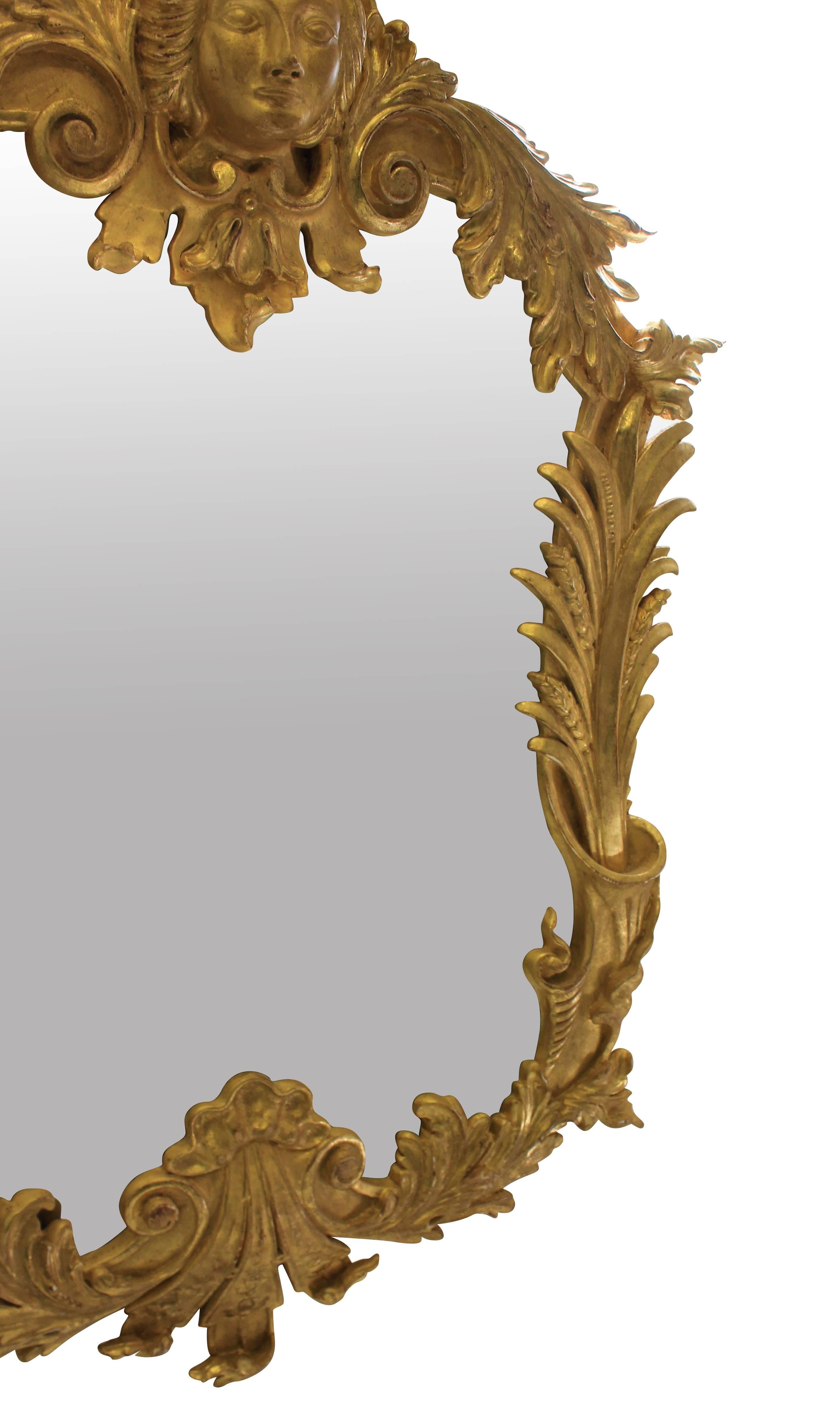 Mid-20th Century Pair of Large English George III Style Carved Giltwood Mirrors