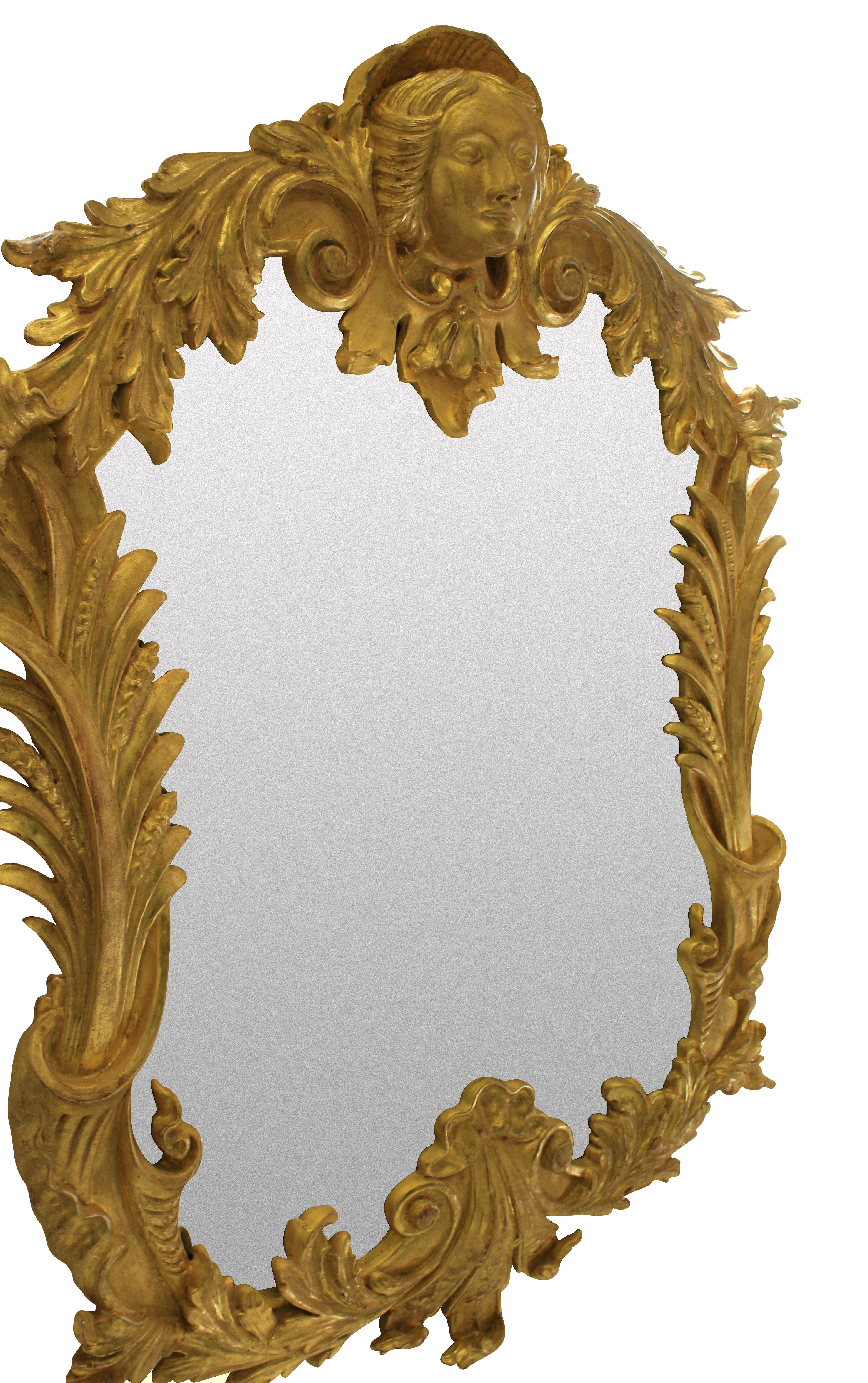 Mid-20th Century Pair of Large English George III Style Carved Giltwood Mirrors