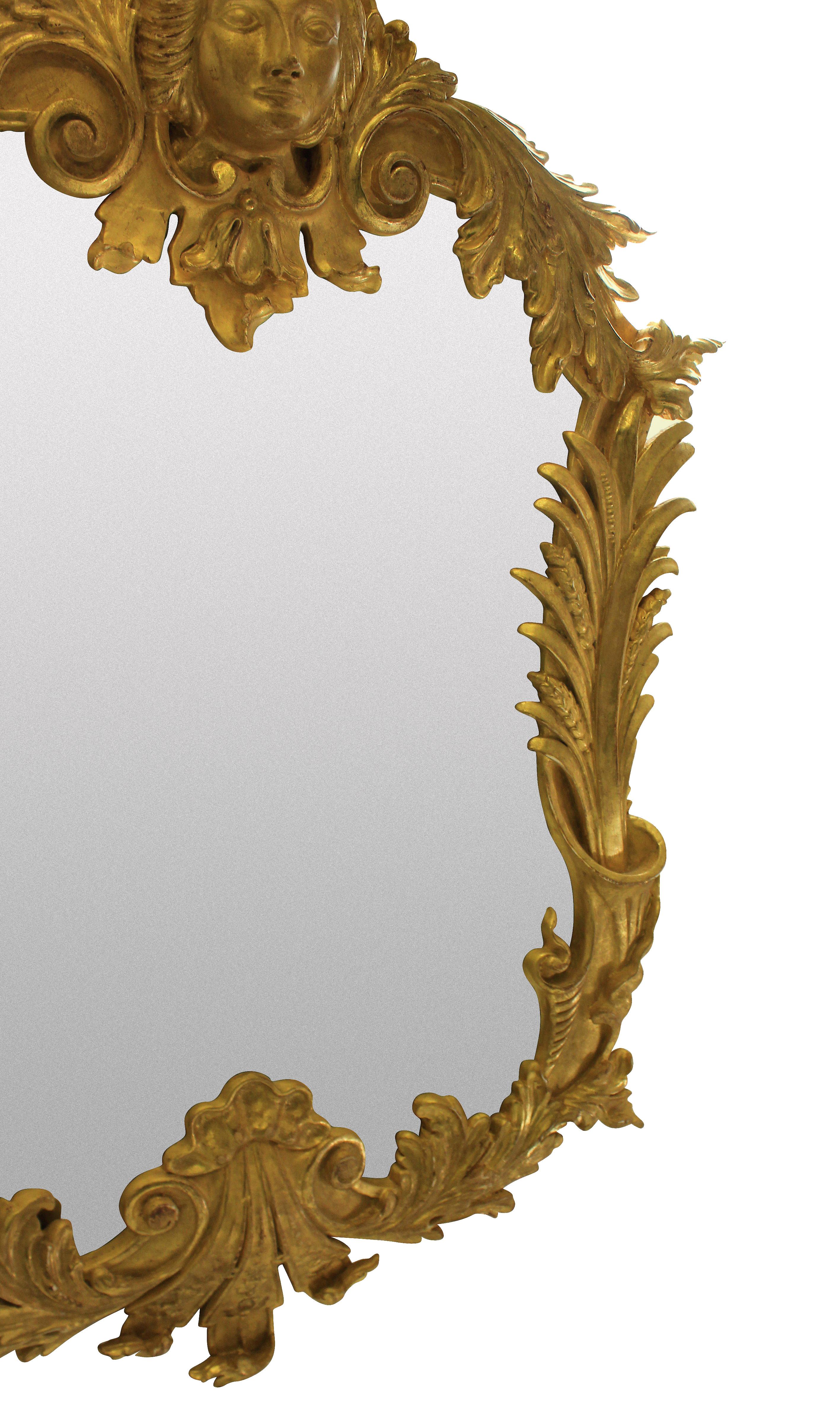 Pair of Large English George III Style Carved Giltwood Mirrors 1