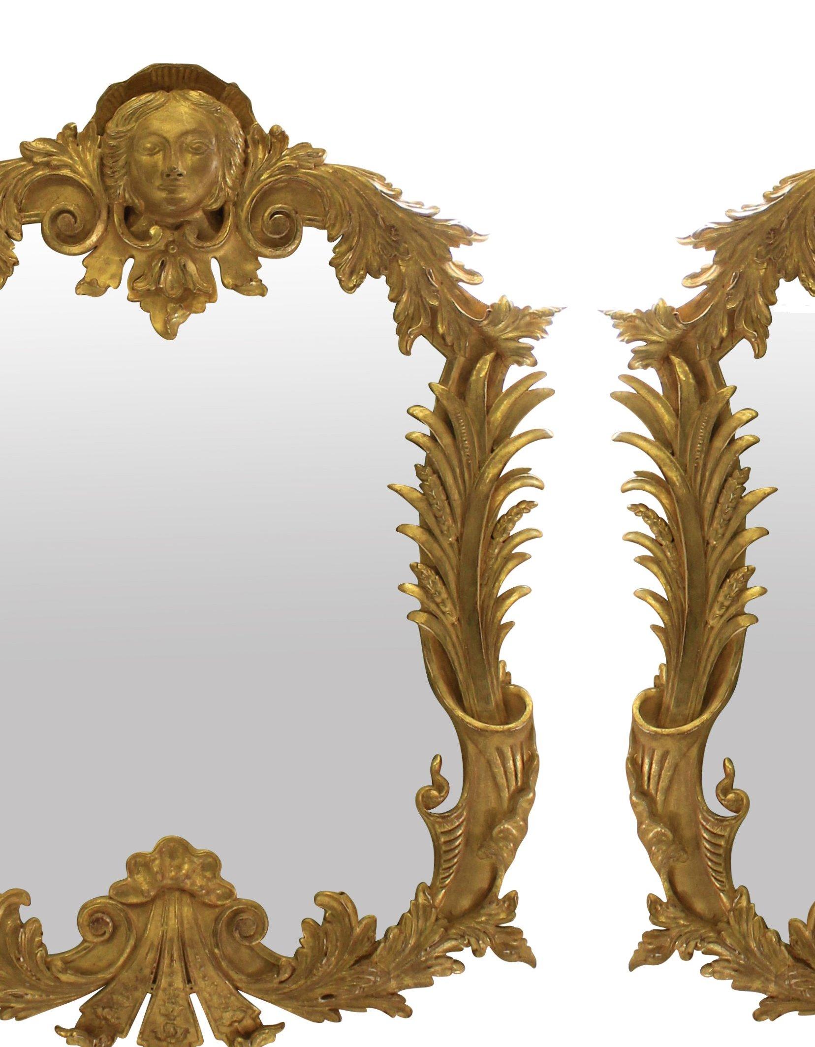 Pair of Large English George III Style Carved Giltwood Mirrors 3