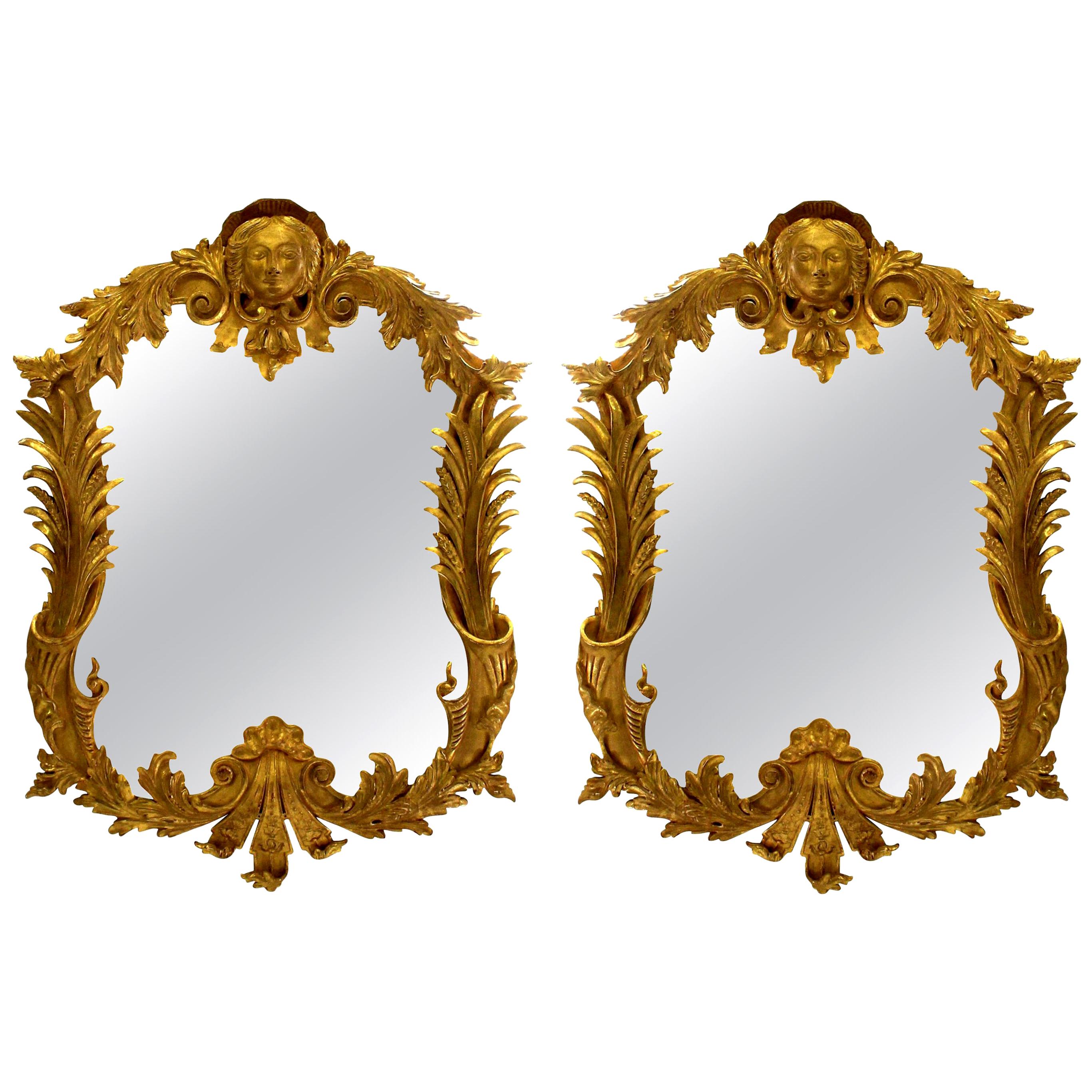 Pair of Large English George III Style Carved Giltwood Mirrors