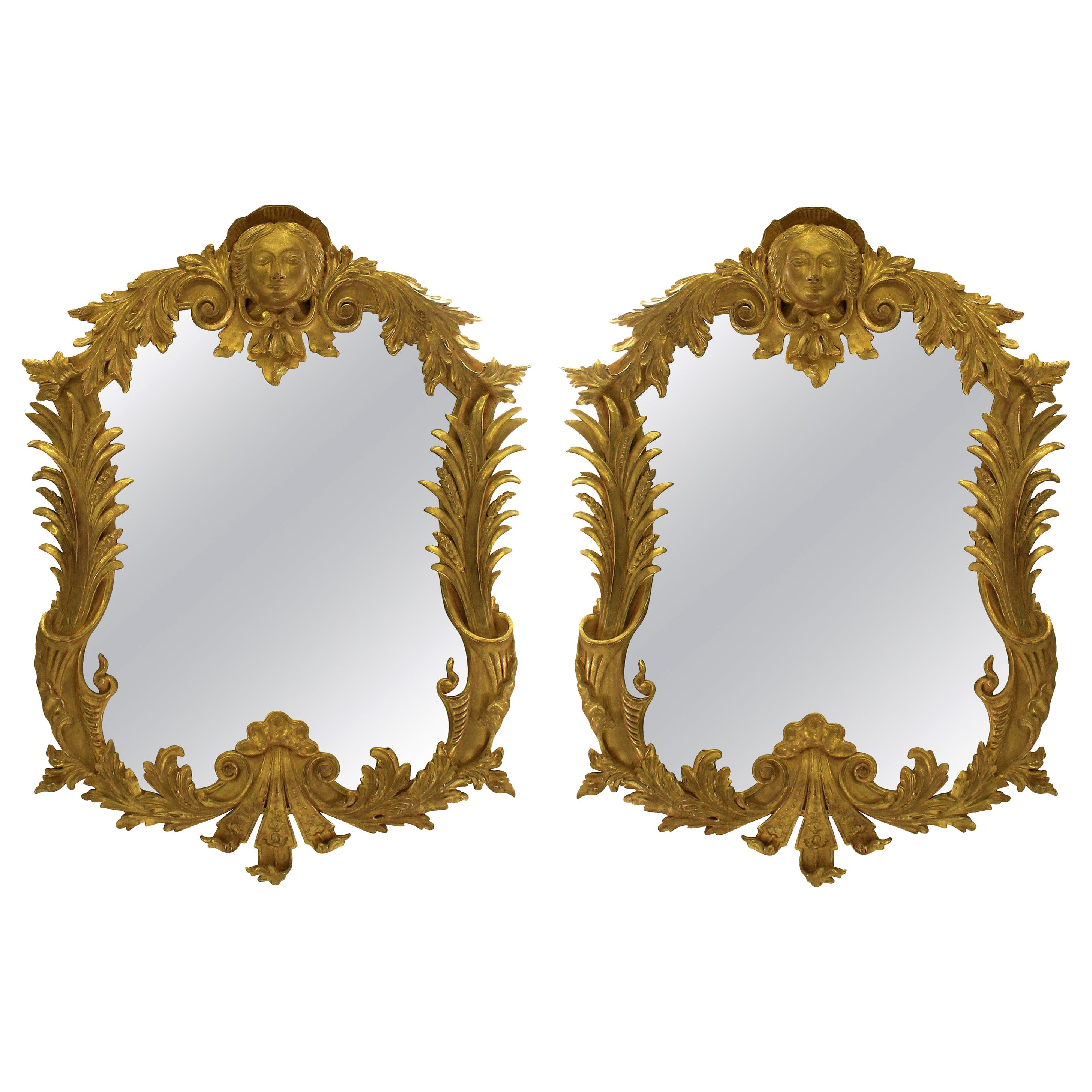 Pair of Large English George III Style Carved Giltwood Mirrors