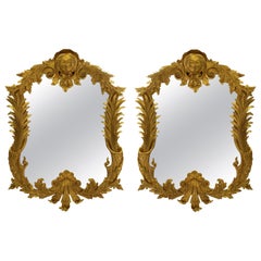 Pair of Large English George III Style Carved Giltwood Mirrors