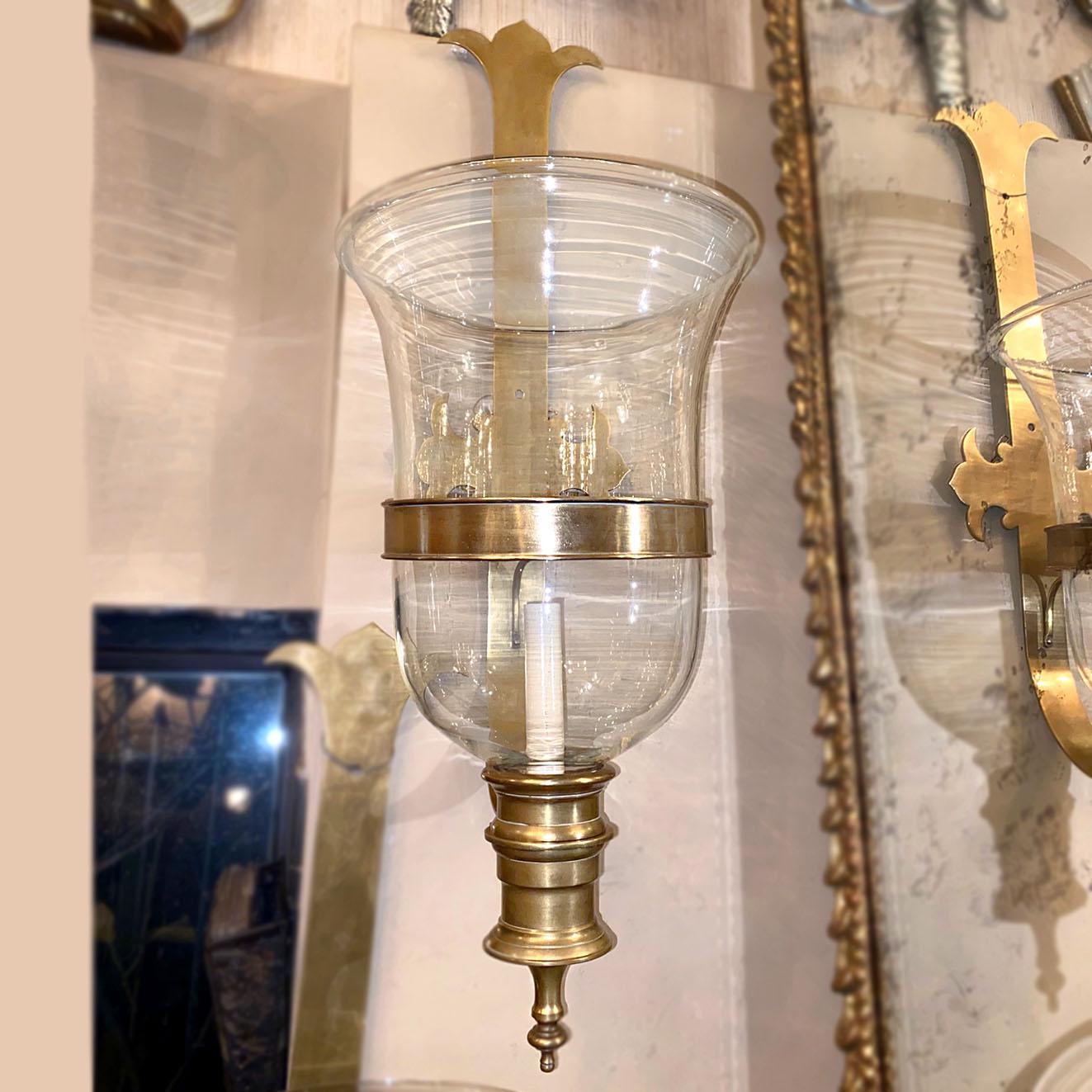 Pair of Large English Hurricane Sconces In Good Condition In New York, NY