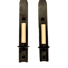Pair of Large English Iron and Wood Sconces