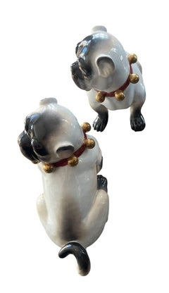 Pair of Large English Porcelain Pug Dog Figures, Early 20th Century
