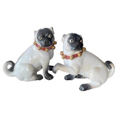 Pair of Large English Porcelain Pug Dog Figures, Early 20th Century