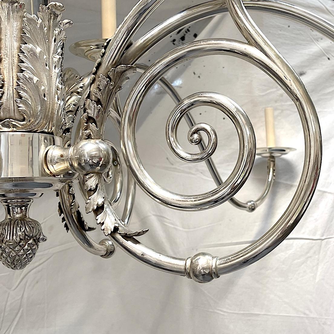 Pair of Large English Silver Plated Chandeliers, Sold Individually For Sale 5