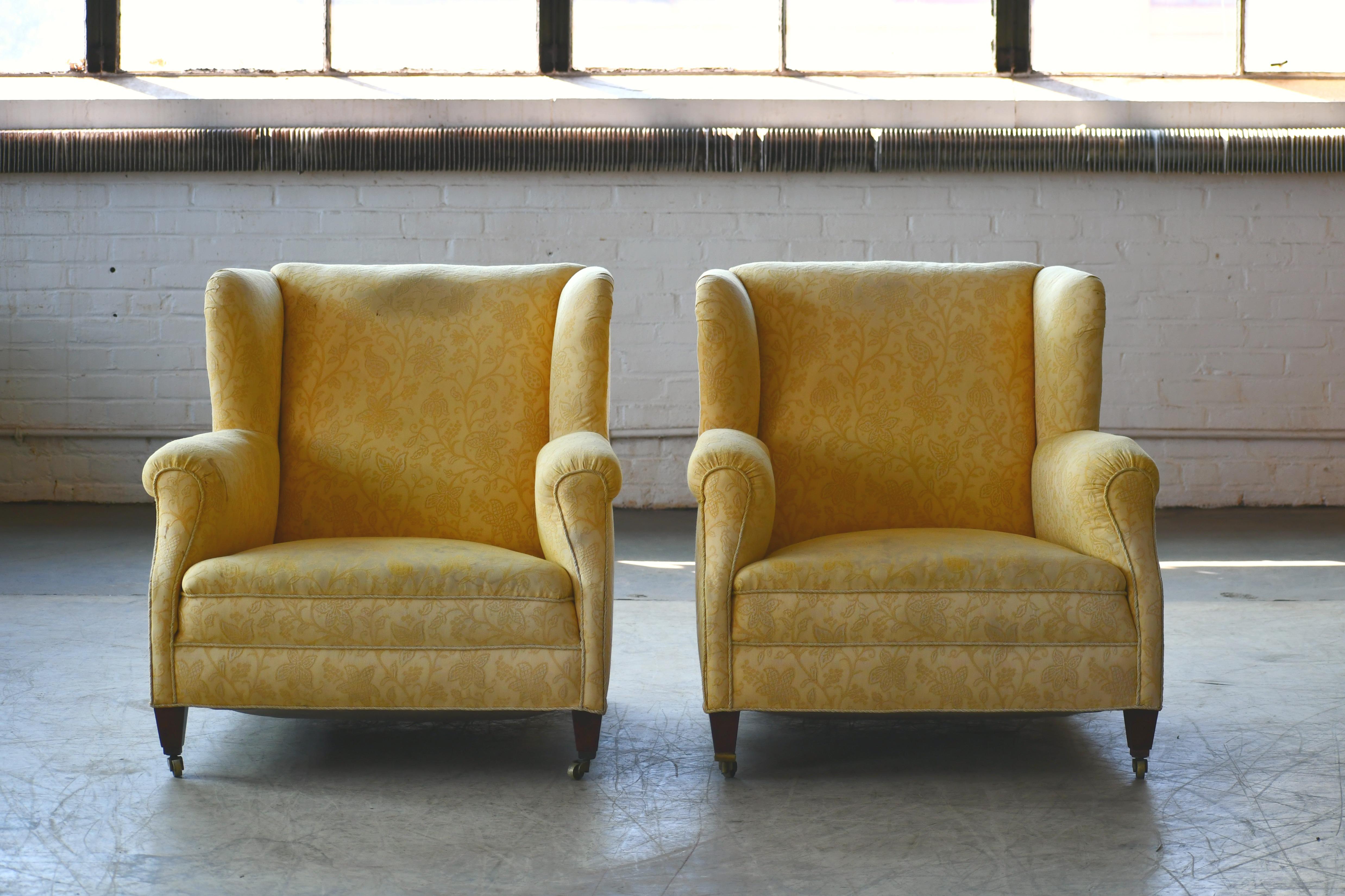 Mid-Century Modern Pair of Large English-Style Over-Sized Club Chairs, Denmark, 20th Century