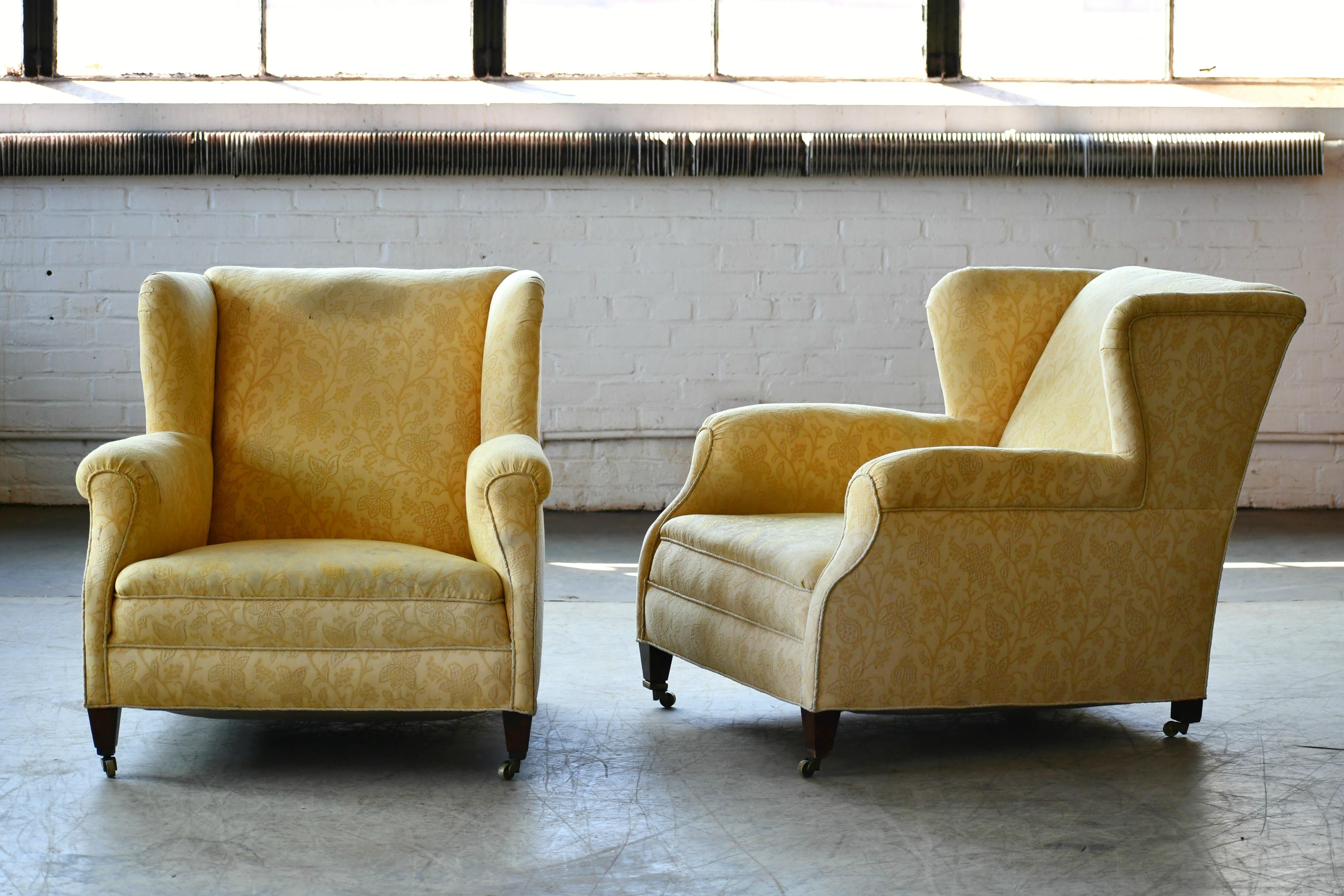 Danish Pair of Large English-Style Over-Sized Club Chairs, Denmark, 20th Century