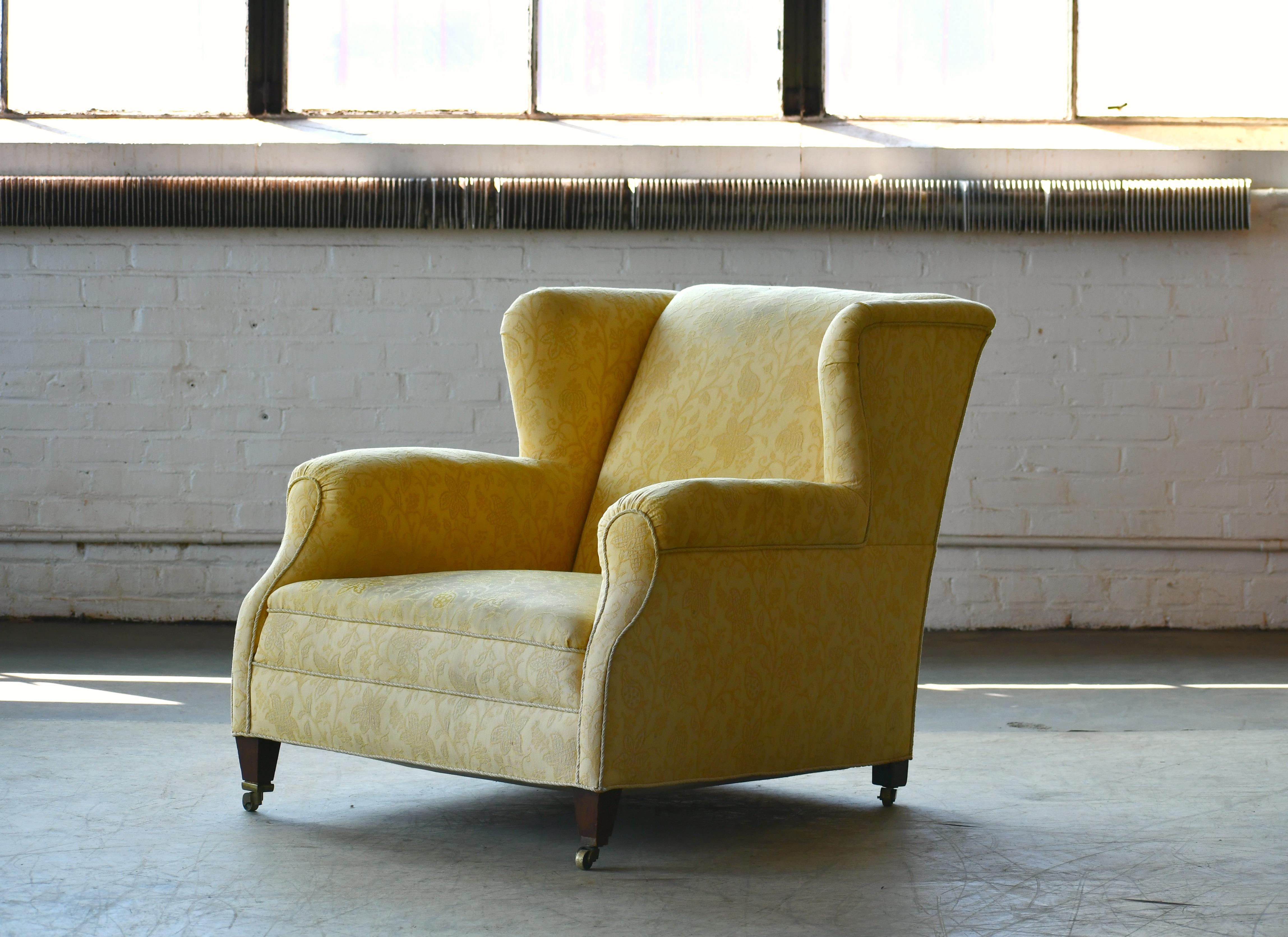 Beech Pair of Large English-Style Over-Sized Club Chairs, Denmark, 20th Century