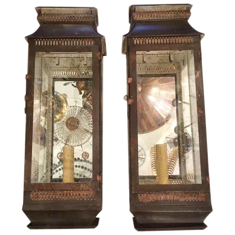 Pair of Large English Tole Sconces