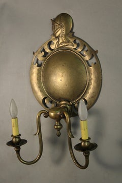 Pair of Large English Tudor Spanish Revival 1920s Sconces with Knights