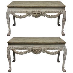 Pair of Large English 18th Century Style Painted Marble-Top Consoles