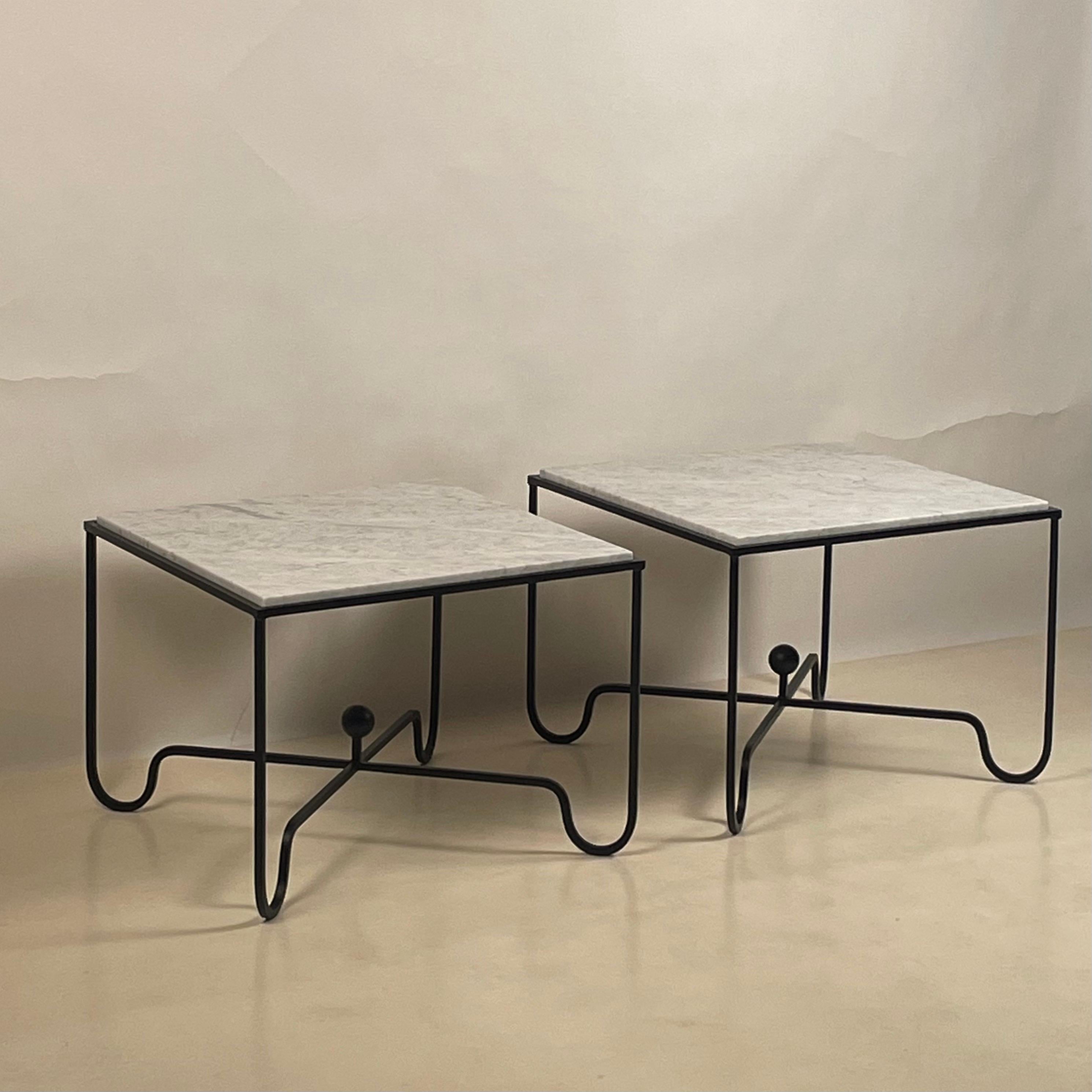 Modern Pair of Large 'Entretoise' Marble Side Tables by Design Frères For Sale