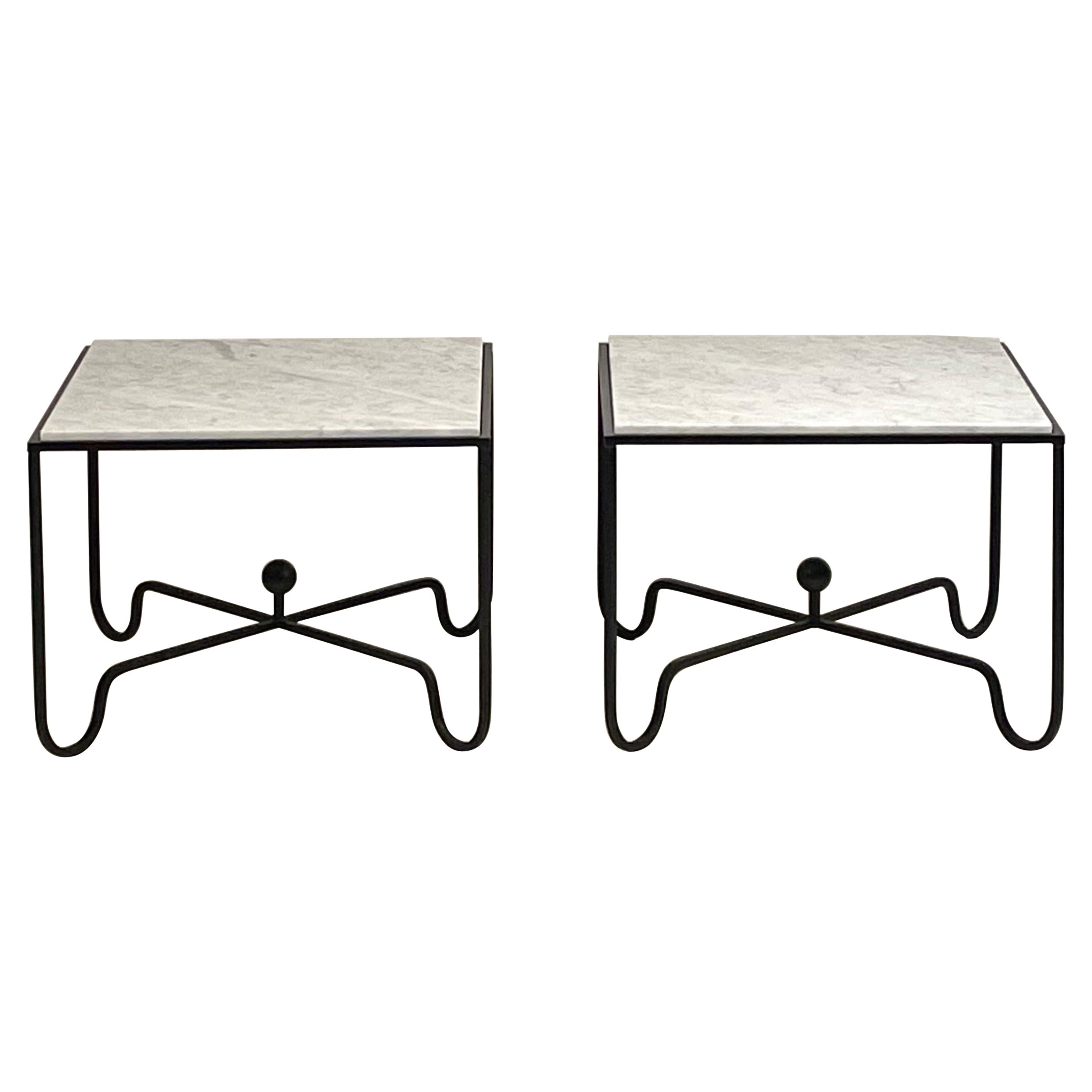 Paire de grandes tables d'appoint en marbre "Entretoise" de Design Frères