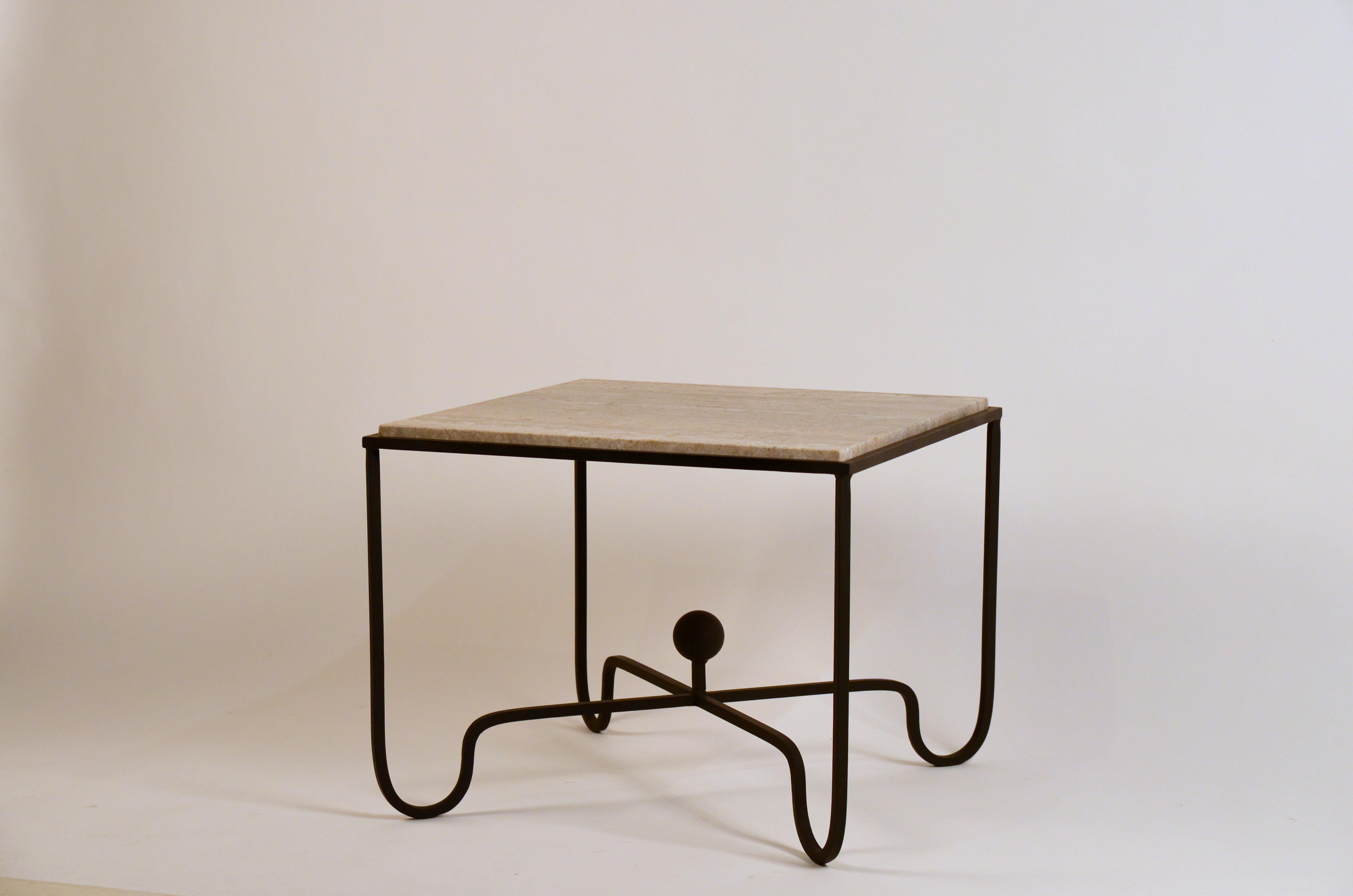 French Pair of Large 'Entretoise' Silver Travertine Side Tables by Design Frères For Sale