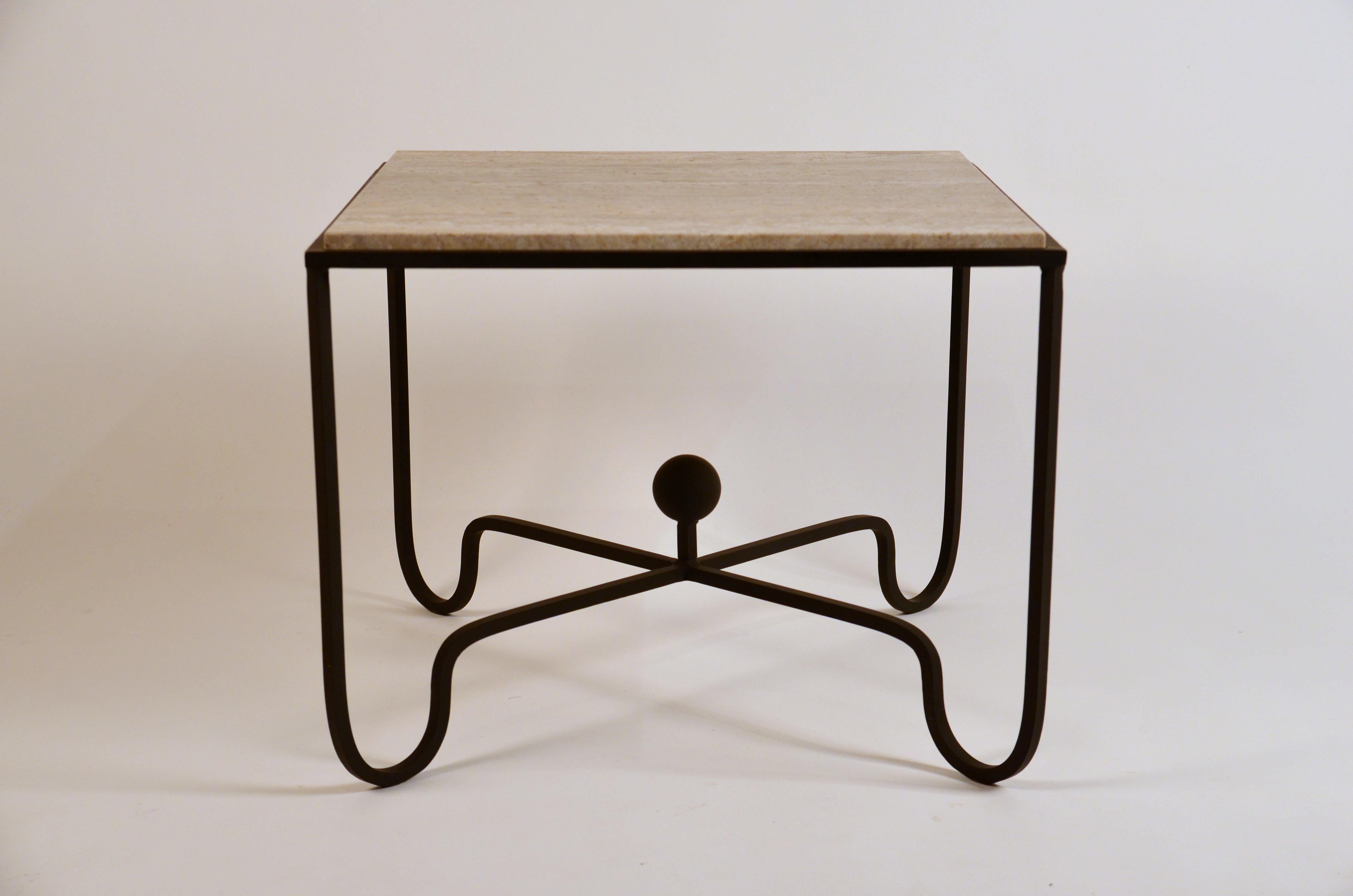 French Pair of Large 'Entretoise' Silver Travertine Side Tables by Design Frères For Sale