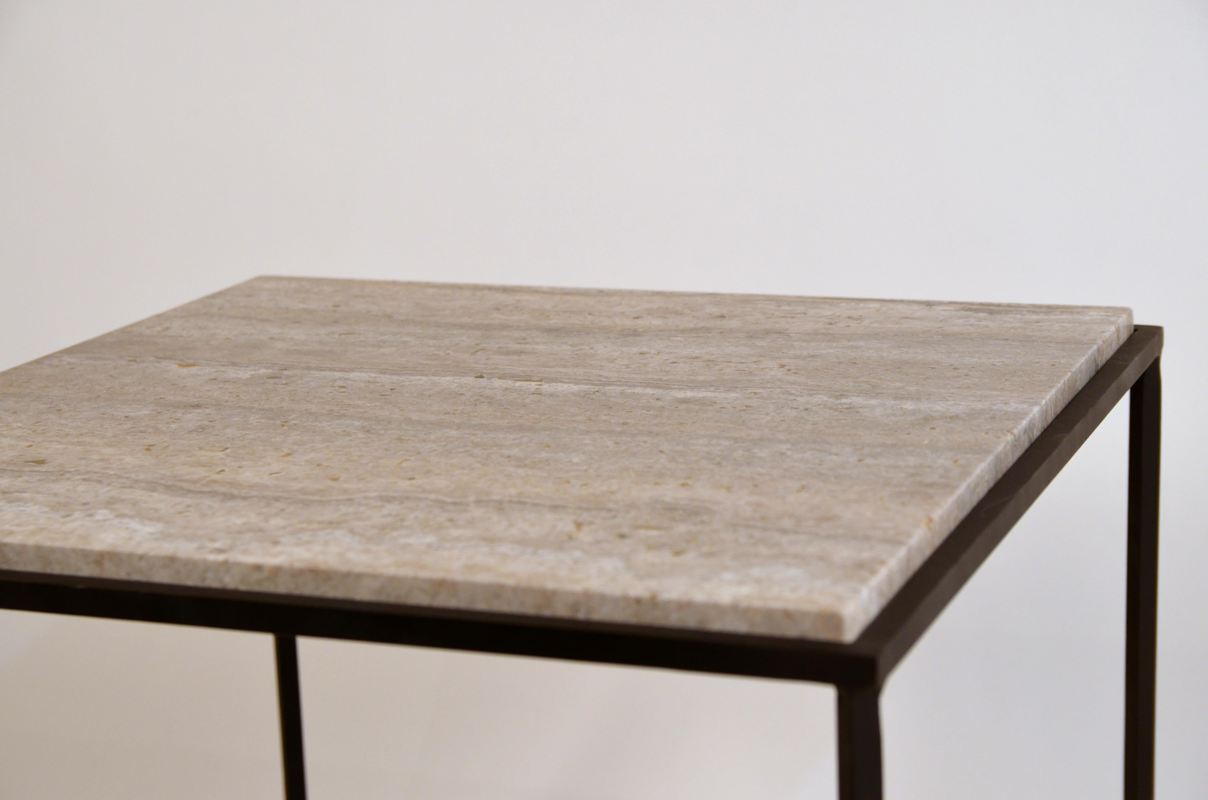 Pair of Large 'Entretoise' Silver Travertine Side Tables by Design Frères In New Condition For Sale In Los Angeles, CA