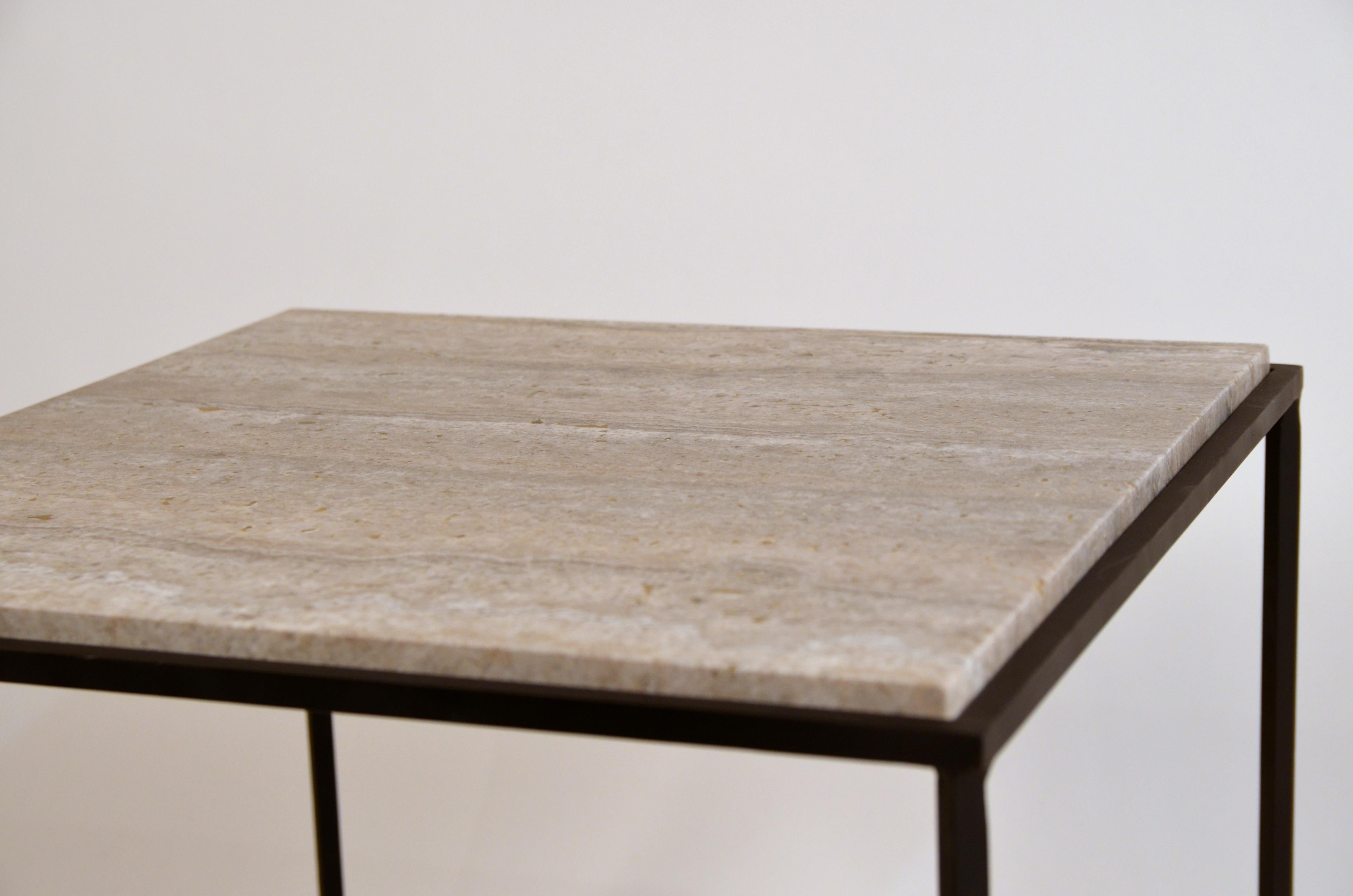 Contemporary Pair of Large 'Entretoise' Silver Travertine Side Tables by Design Frères For Sale