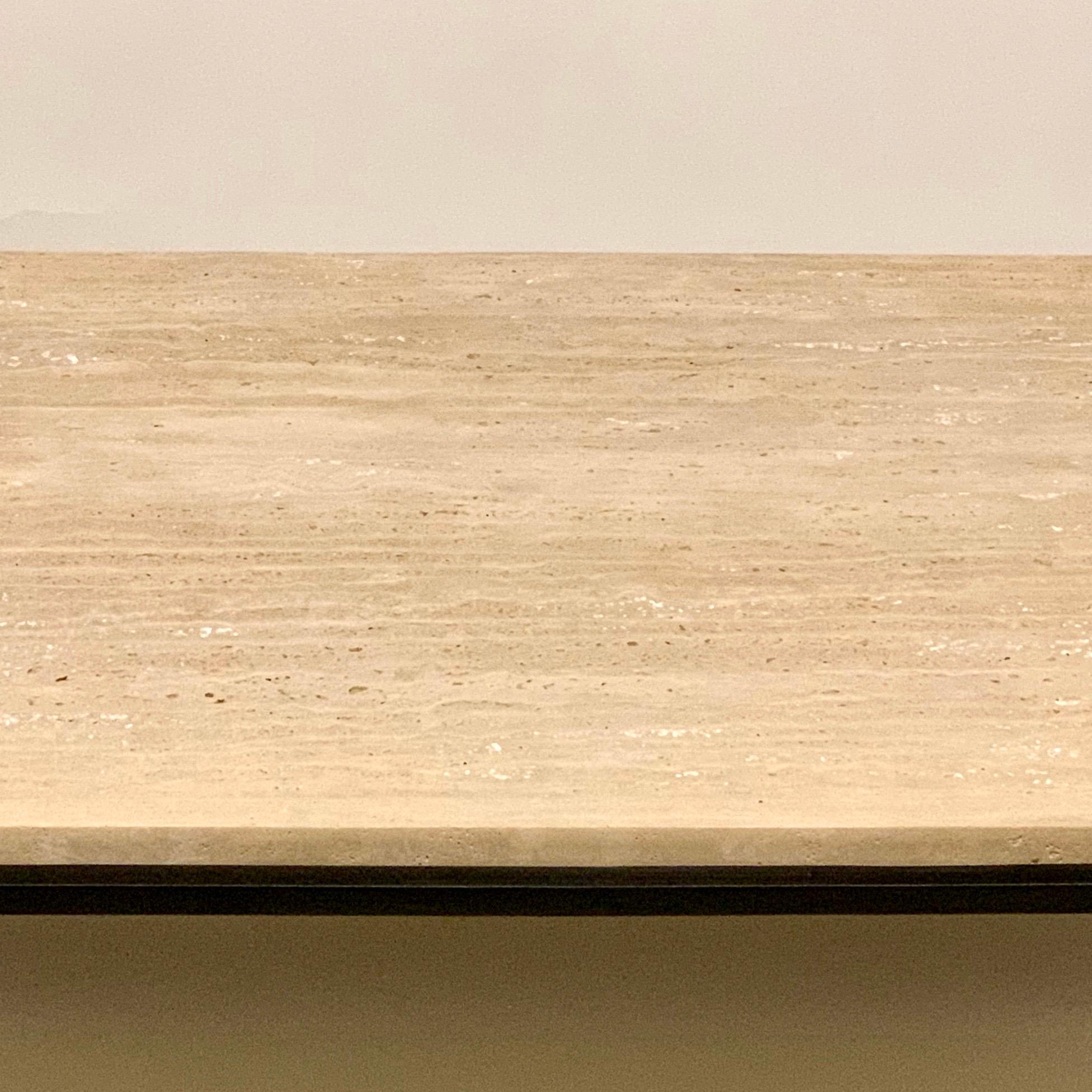 Pair of Large ‘Entretoise’ Travertine Side Tables / Nightstands by Design Frères In New Condition For Sale In Los Angeles, CA