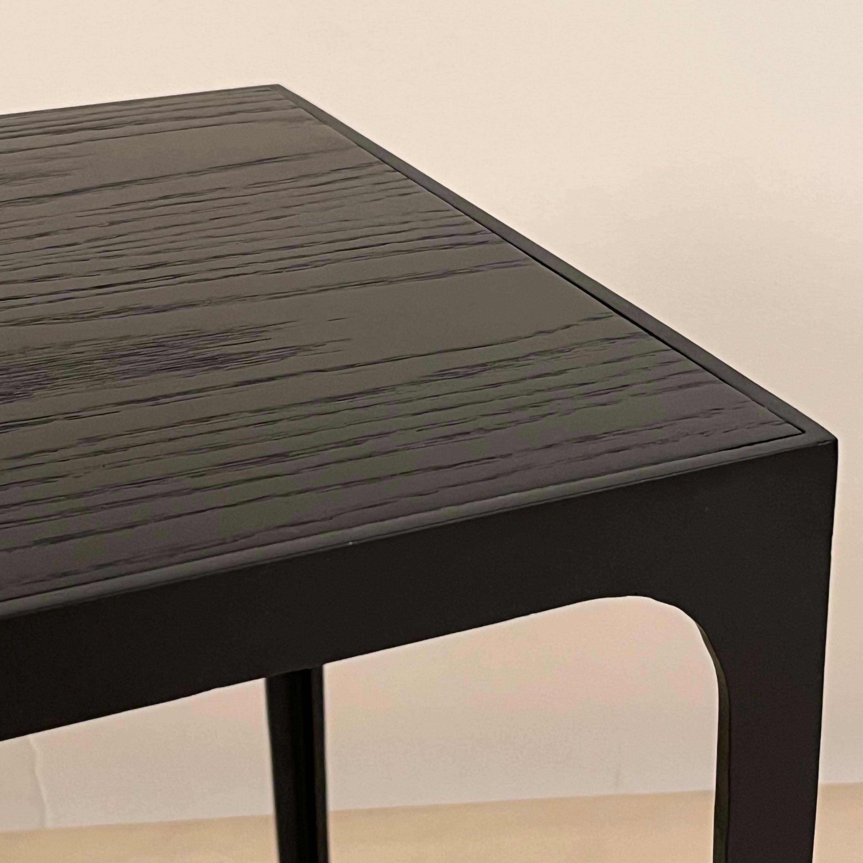 Steel Pair of Large 'Esquisse' Ebonized Oak End Tables by Design Frères For Sale