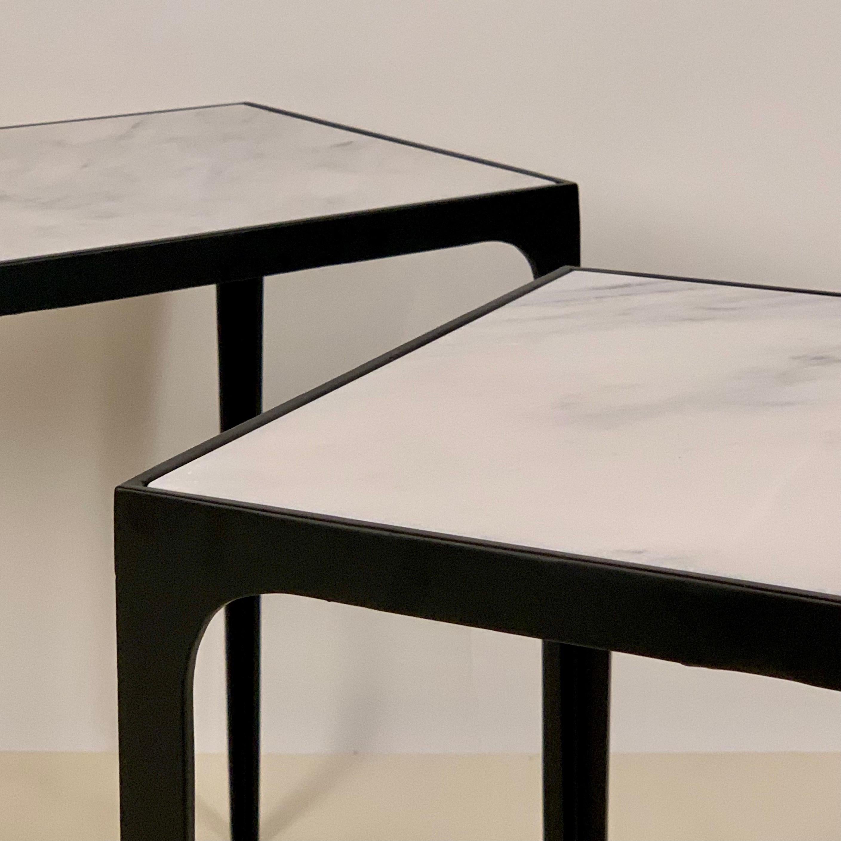 Contemporary Pair of Large 'Esquisse' Honed Marble Side or End Tables For Sale