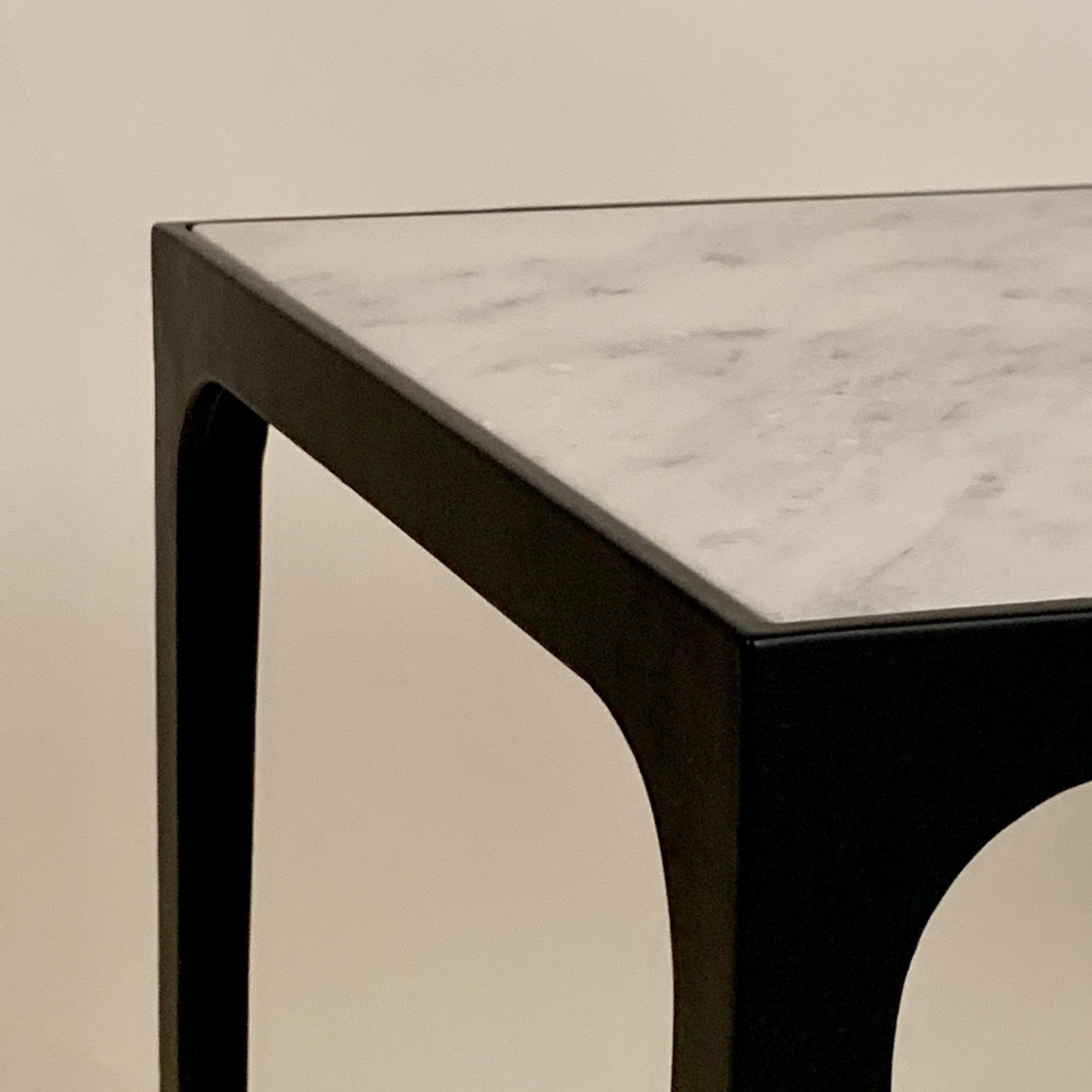 Steel Pair of Large 'Esquisse' Honed Marble Side or End Tables For Sale