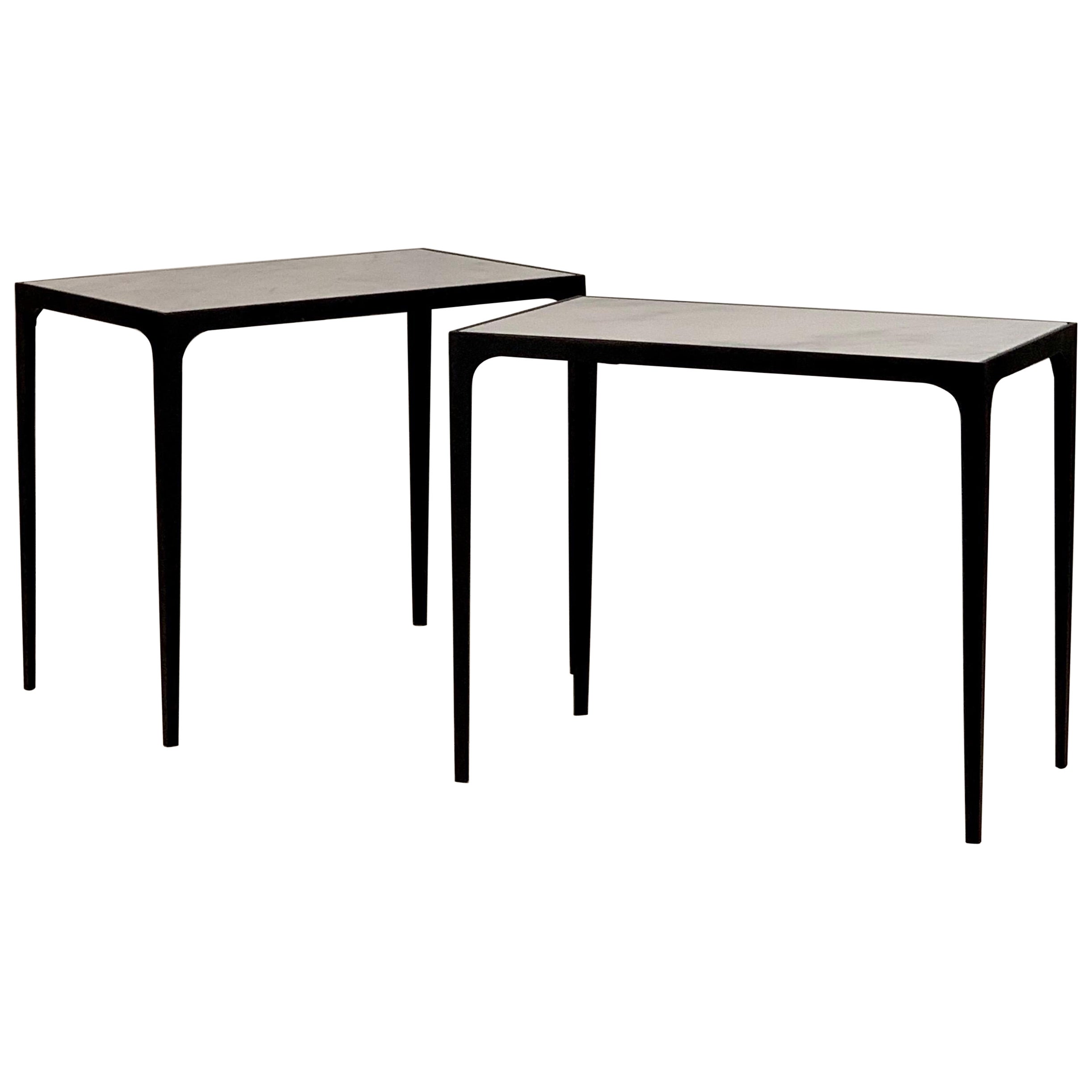 Pair of Large 'Esquisse' Honed Marble Side or End Tables