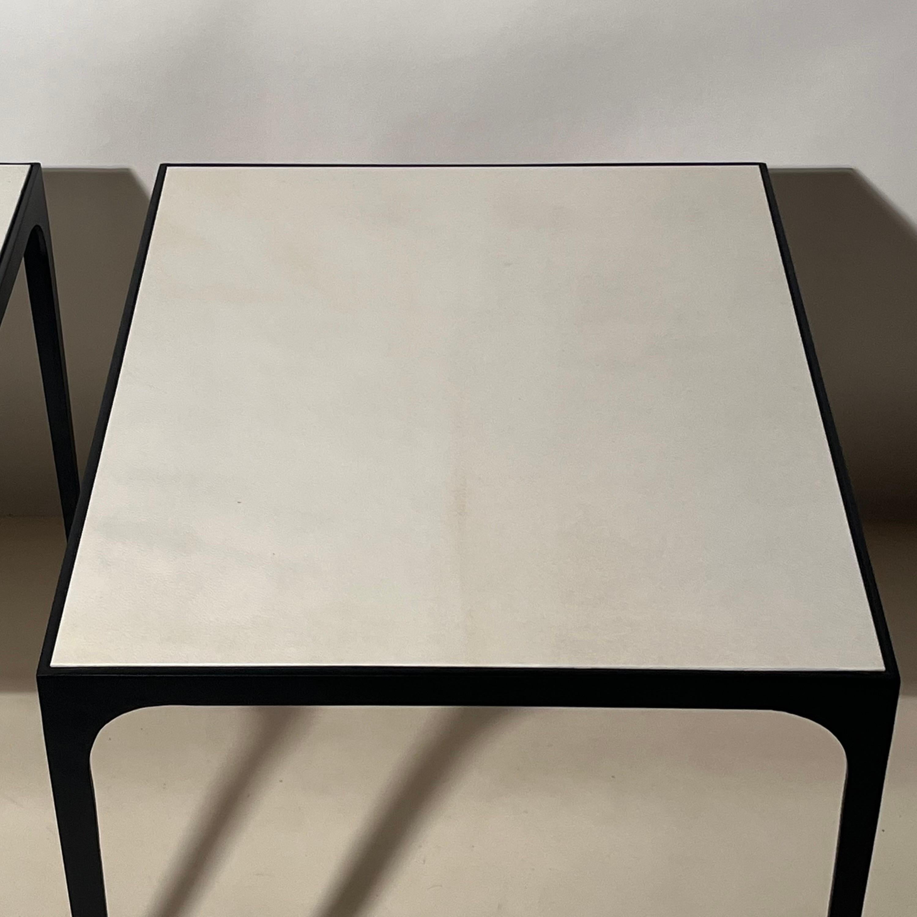 Contemporary Pair of Large Esquisse Parchment End Tables by Design Frères For Sale