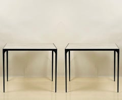 Pair of Large 'Esquisse' Wrought Iron and Macaubas End Tables by Design Frères