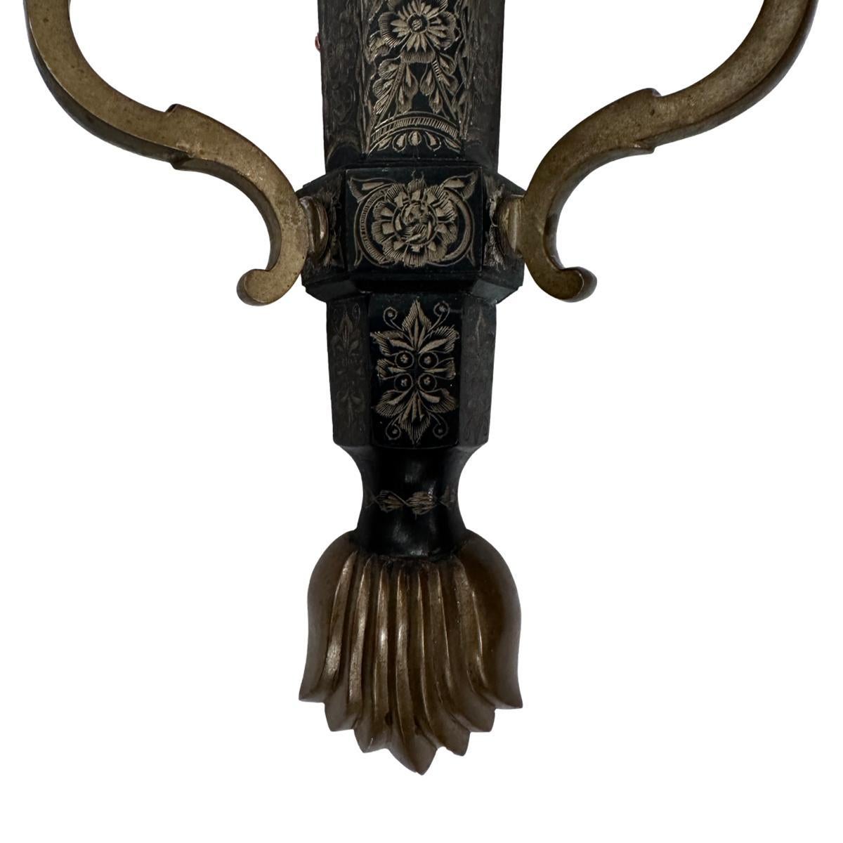 Pair of Large Etched Bronze Sconces For Sale 1