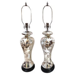 Pair of Large Etched Mercury Glass Lamps