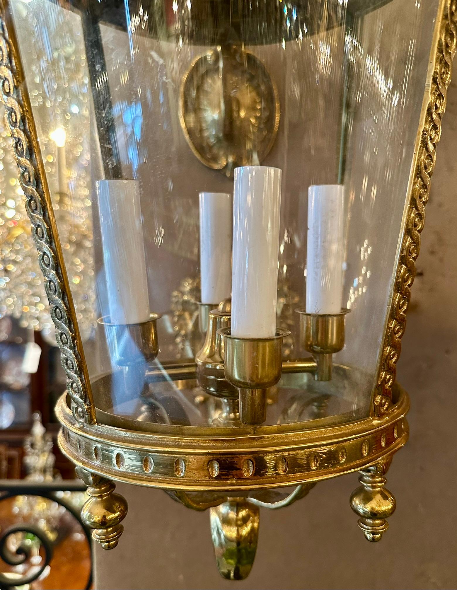 Pair of Large European Louis XVI Style Brass Entry Lanterns. For Sale 6
