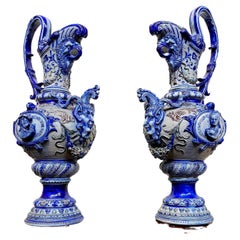 Antique Pair of Large Ewers in Blue Sandstone from the Nineteenth, in the Renaissance Ta