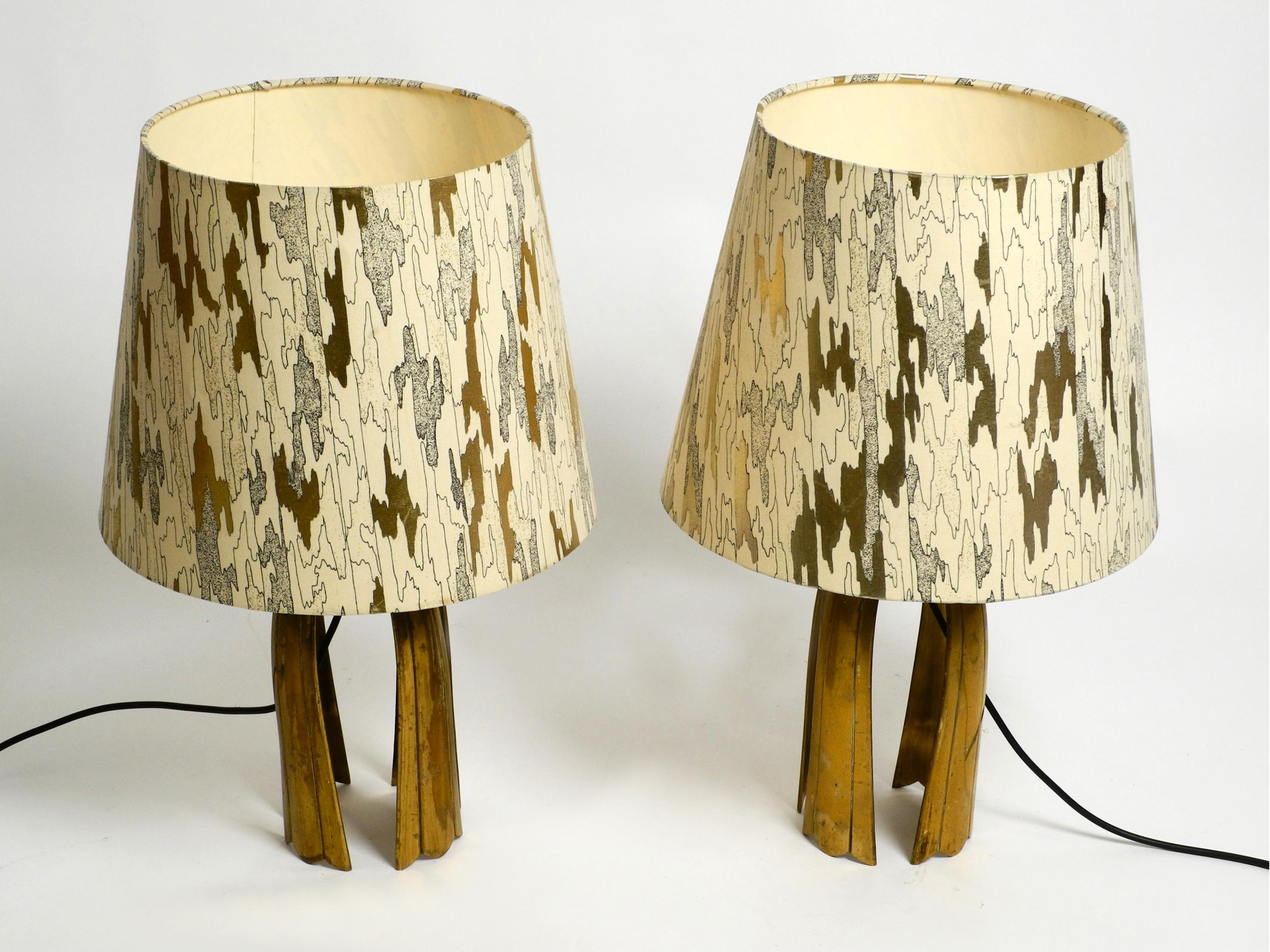 Pair of large extraordinary heavy Mid Century brass table lamps For Sale 10