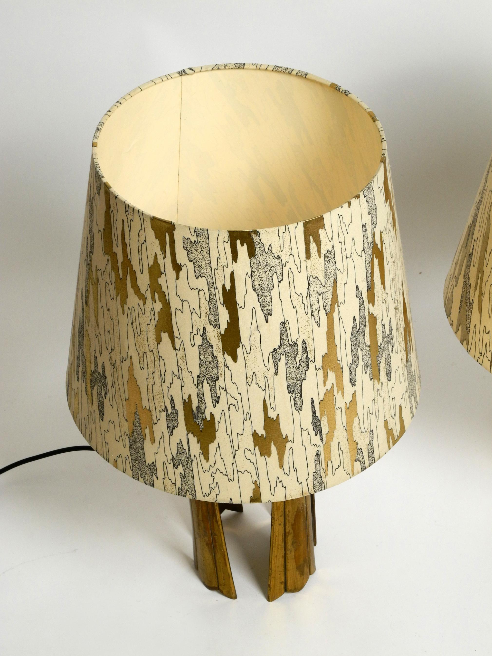 Pair of large extraordinary heavy Mid Century brass table lamps For Sale 12