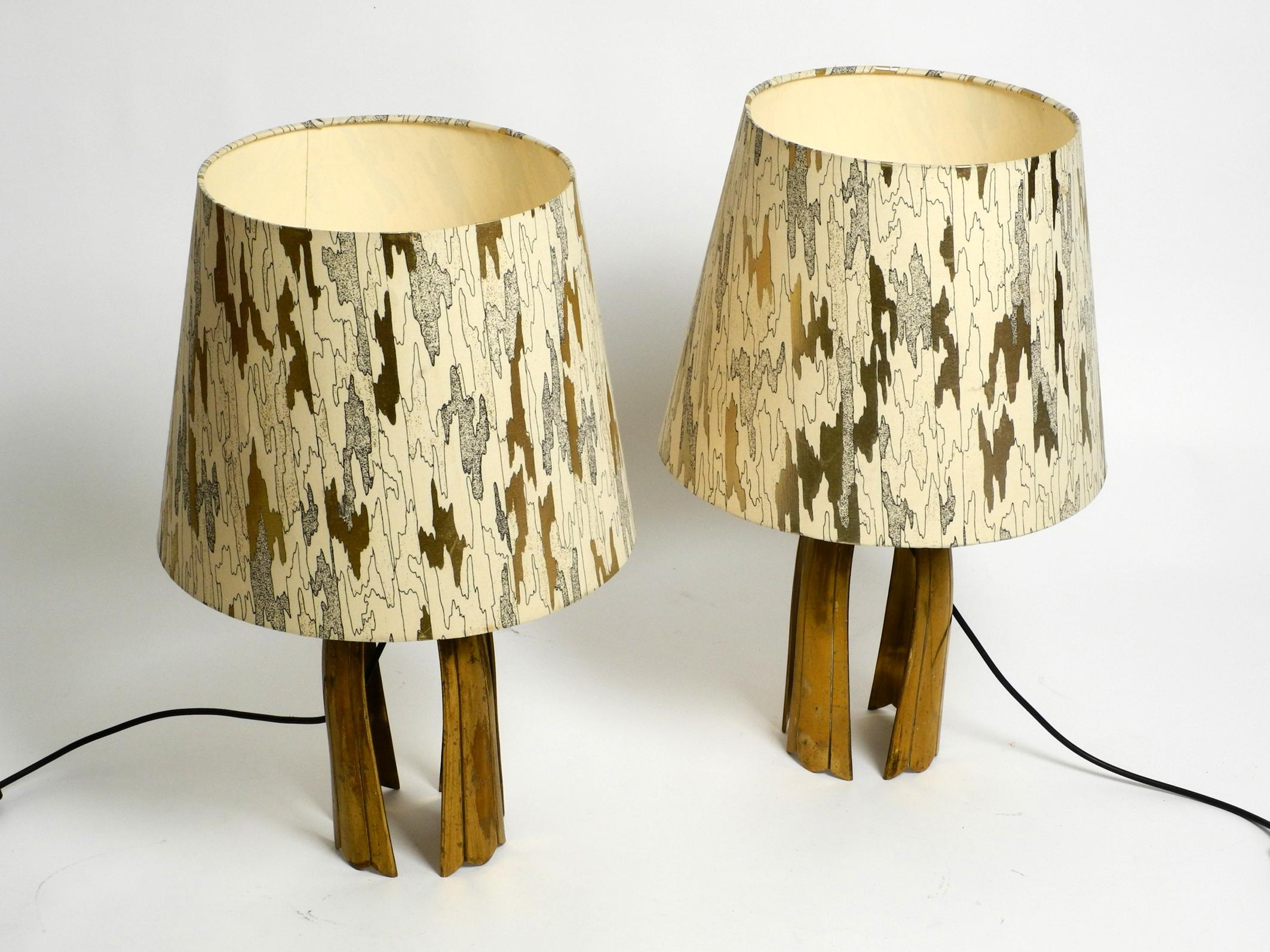 German Pair of large extraordinary heavy Mid Century brass table lamps For Sale