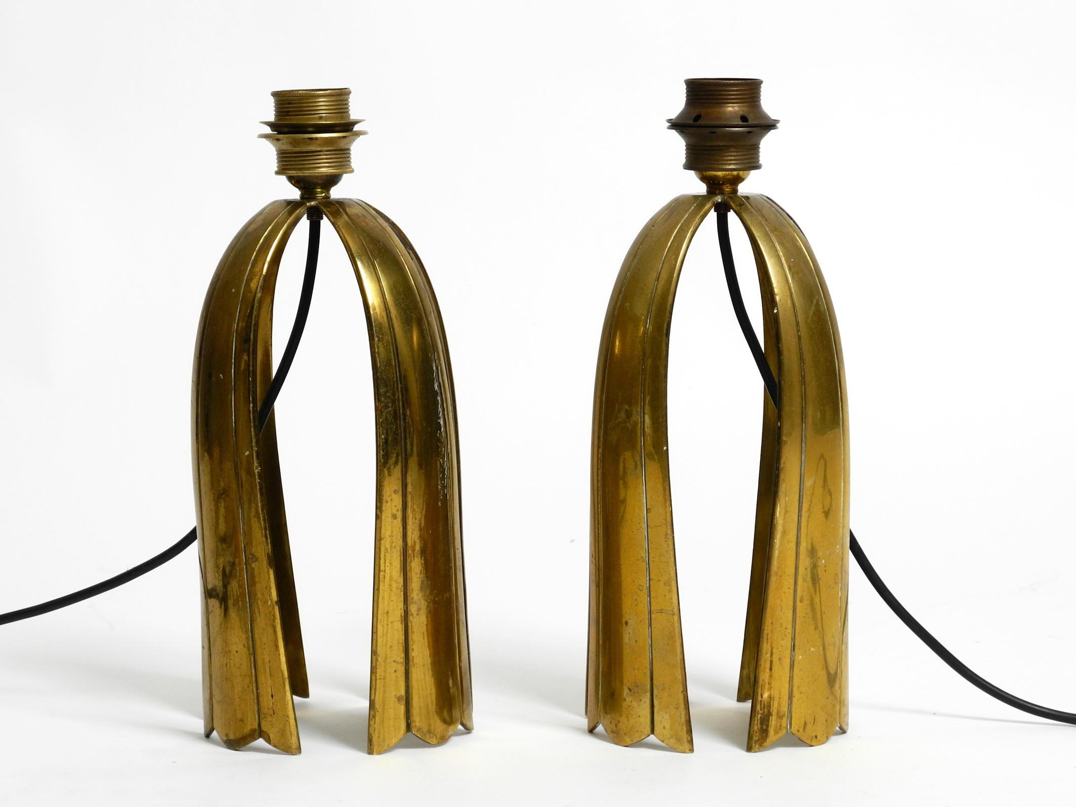 Brass Pair of large extraordinary heavy Mid Century brass table lamps For Sale