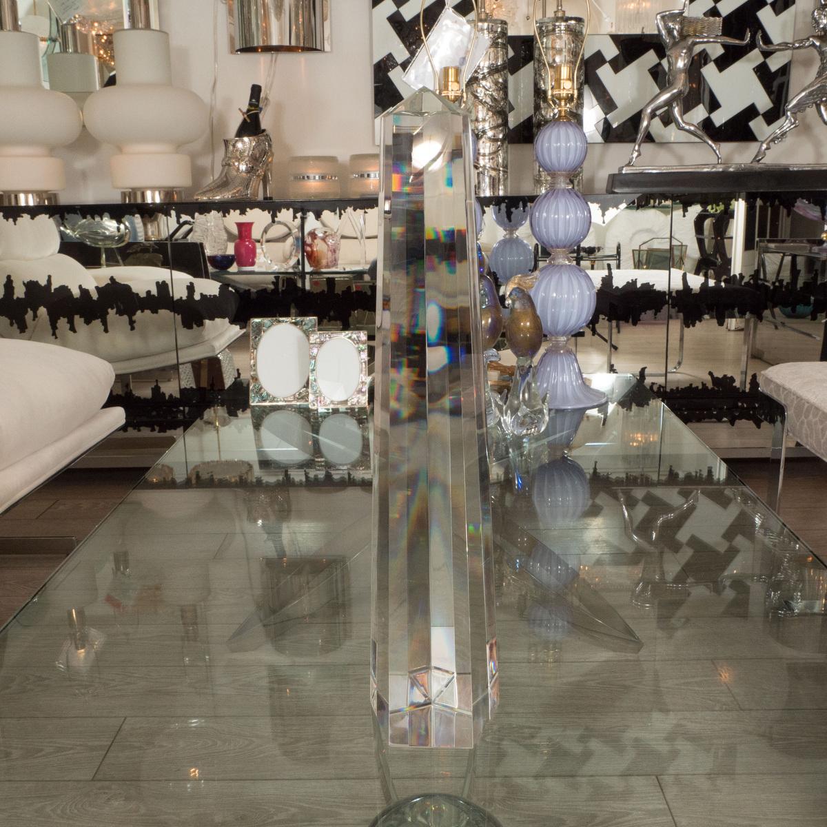 Pair of large faceted clear Murano obelisks.