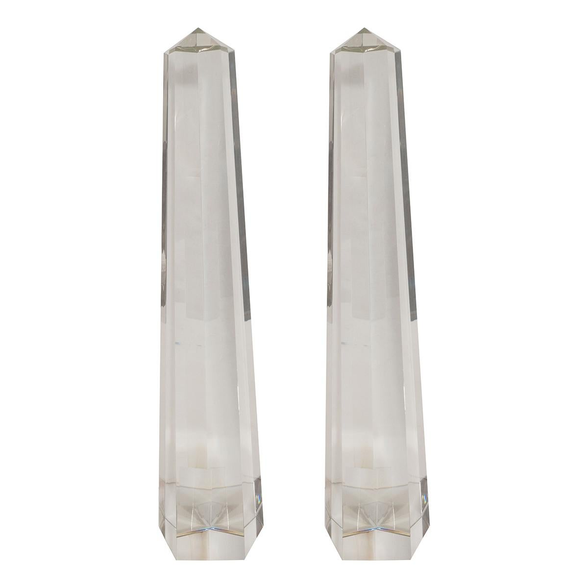 Pair of Large Faceted Clear Murano Obelisks