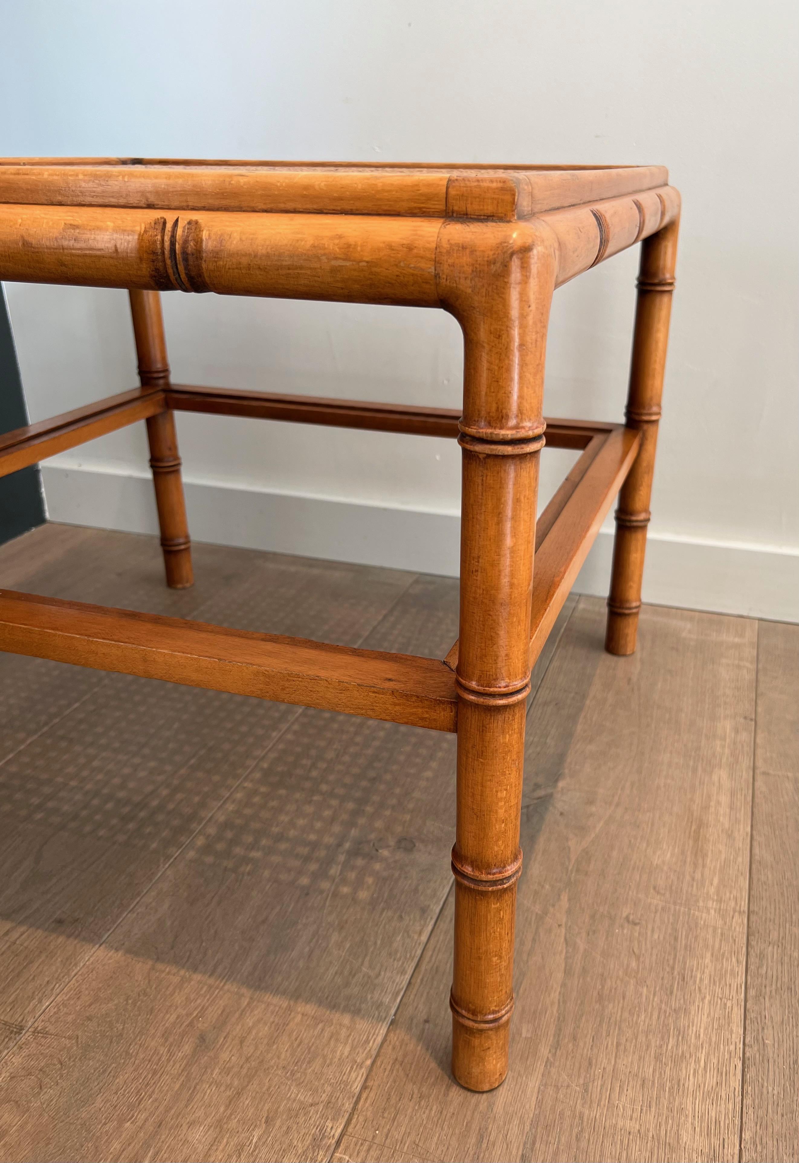 Pair of Large Faux-Bamboo Wooden Side Tables with Caned Top For Sale 4