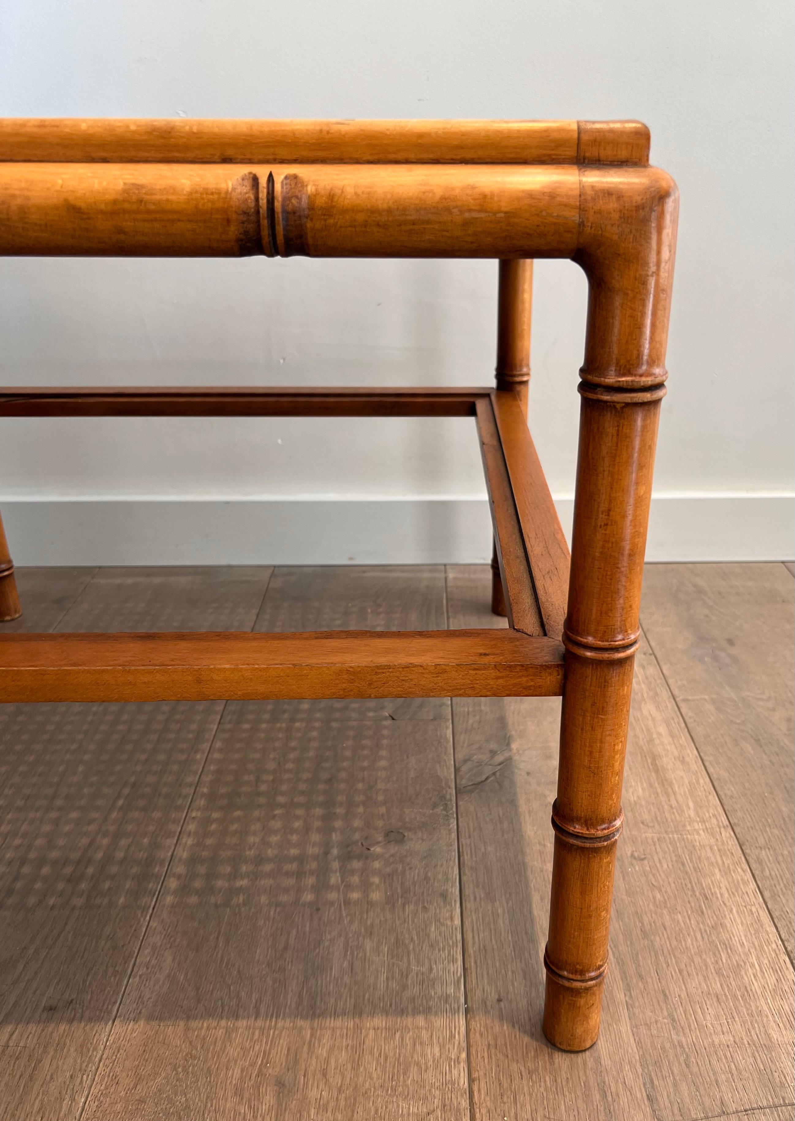 Pair of Large Faux-Bamboo Wooden Side Tables with Caned Top For Sale 8