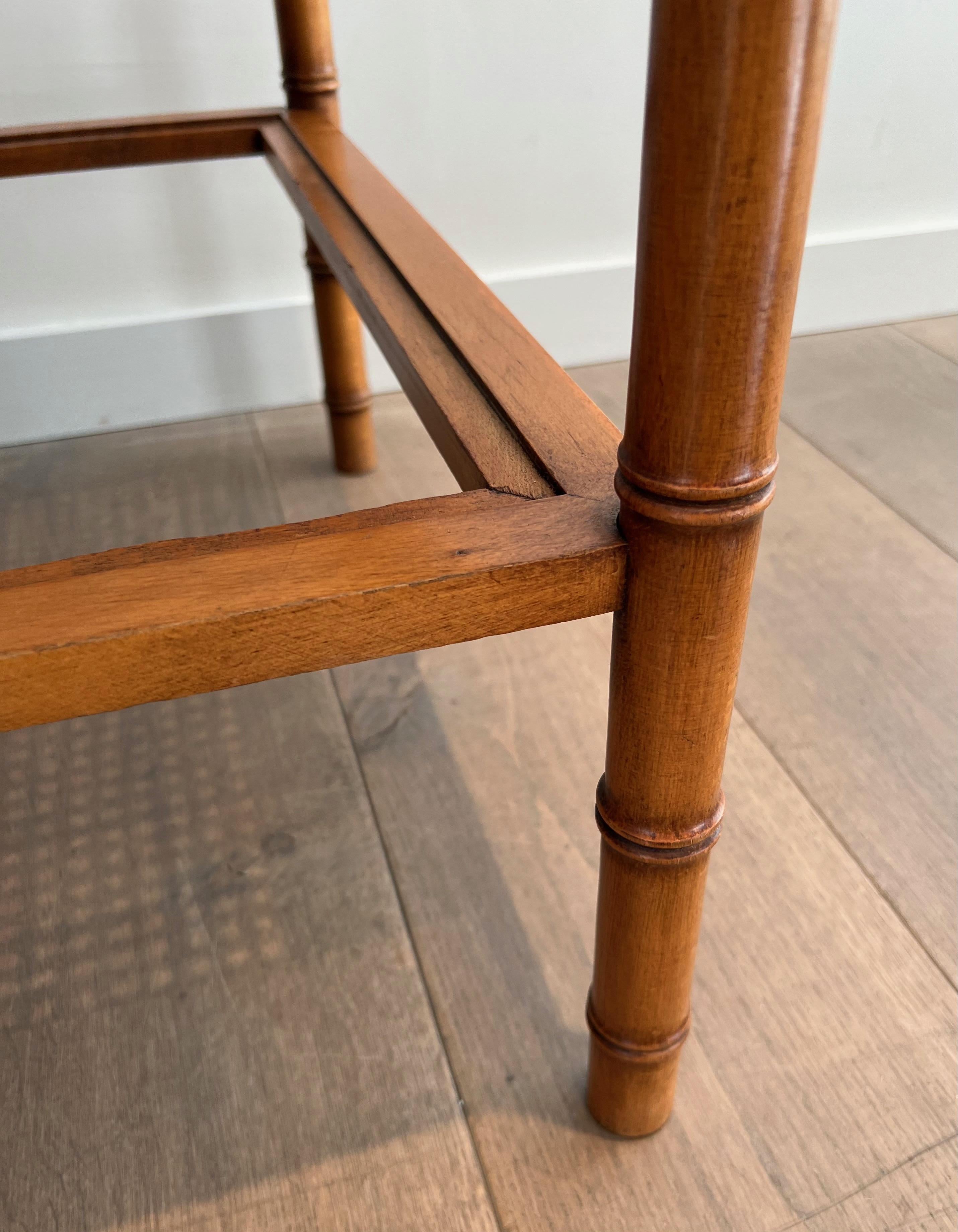 Pair of Large Faux-Bamboo Wooden Side Tables with Caned Top For Sale 12